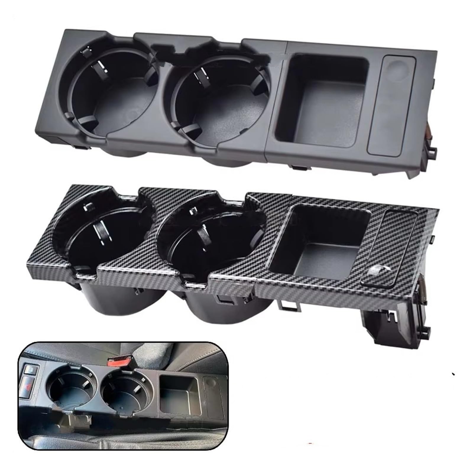 Kompatibel Mit Für 318is 1998 1999 Auto Schwarz/Kohlefaser Mittelkonsole Wasserbecherhalter Getränkeflaschenhalter Münzfach Becherhalter Auto(Carbon Fiber Set)