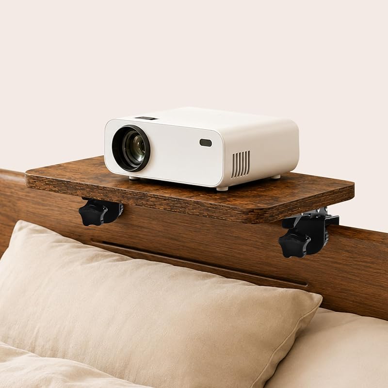 Projector Stand for Bed, No Drill Wood Clamp Tray with Adjustable Mount | No-drill clamp installation avoids wall holes, making it practical for apartments, dorms and rentals with strict rules