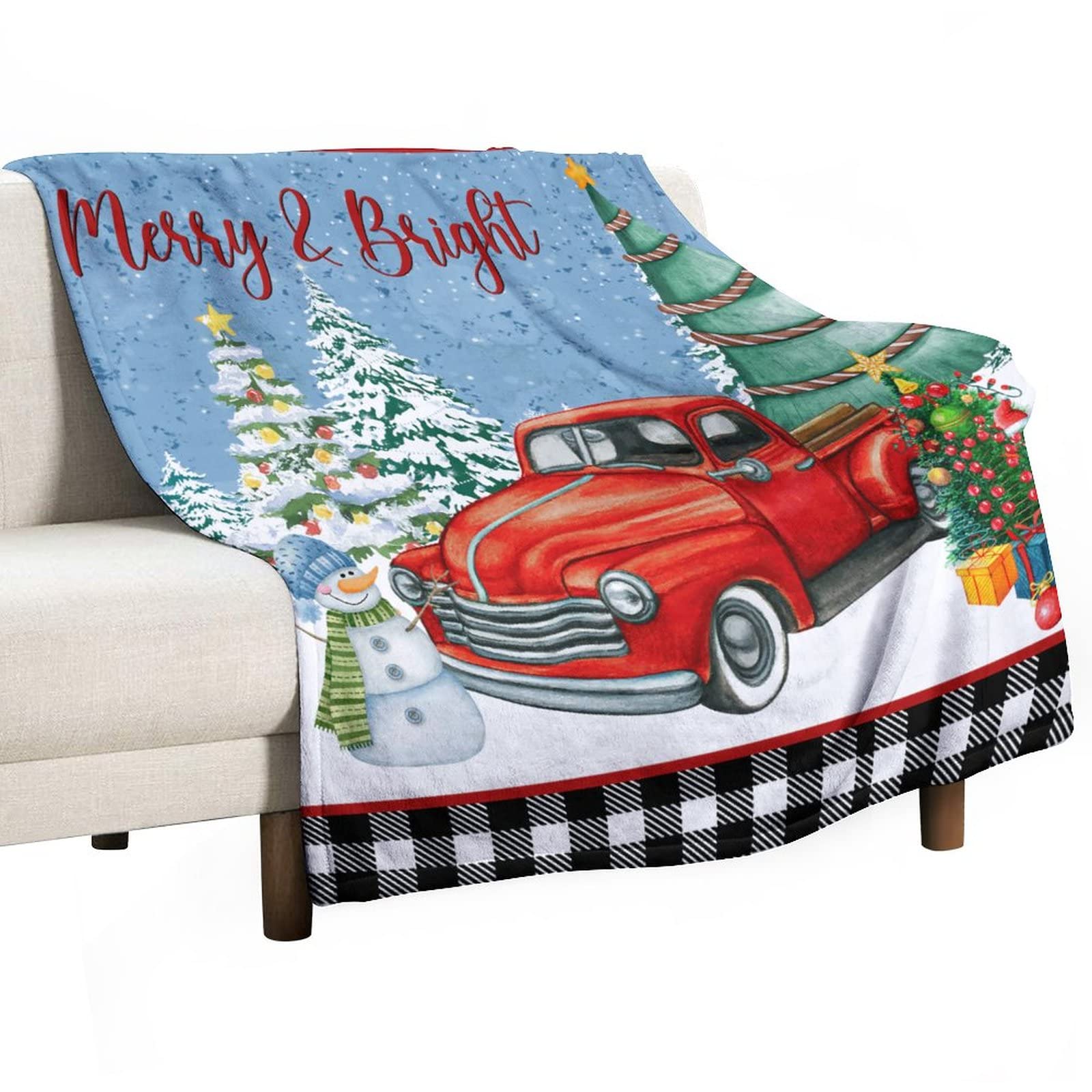 Plaid Noël personnalisé Merry & Bright couverture de Noël double face grand format lit