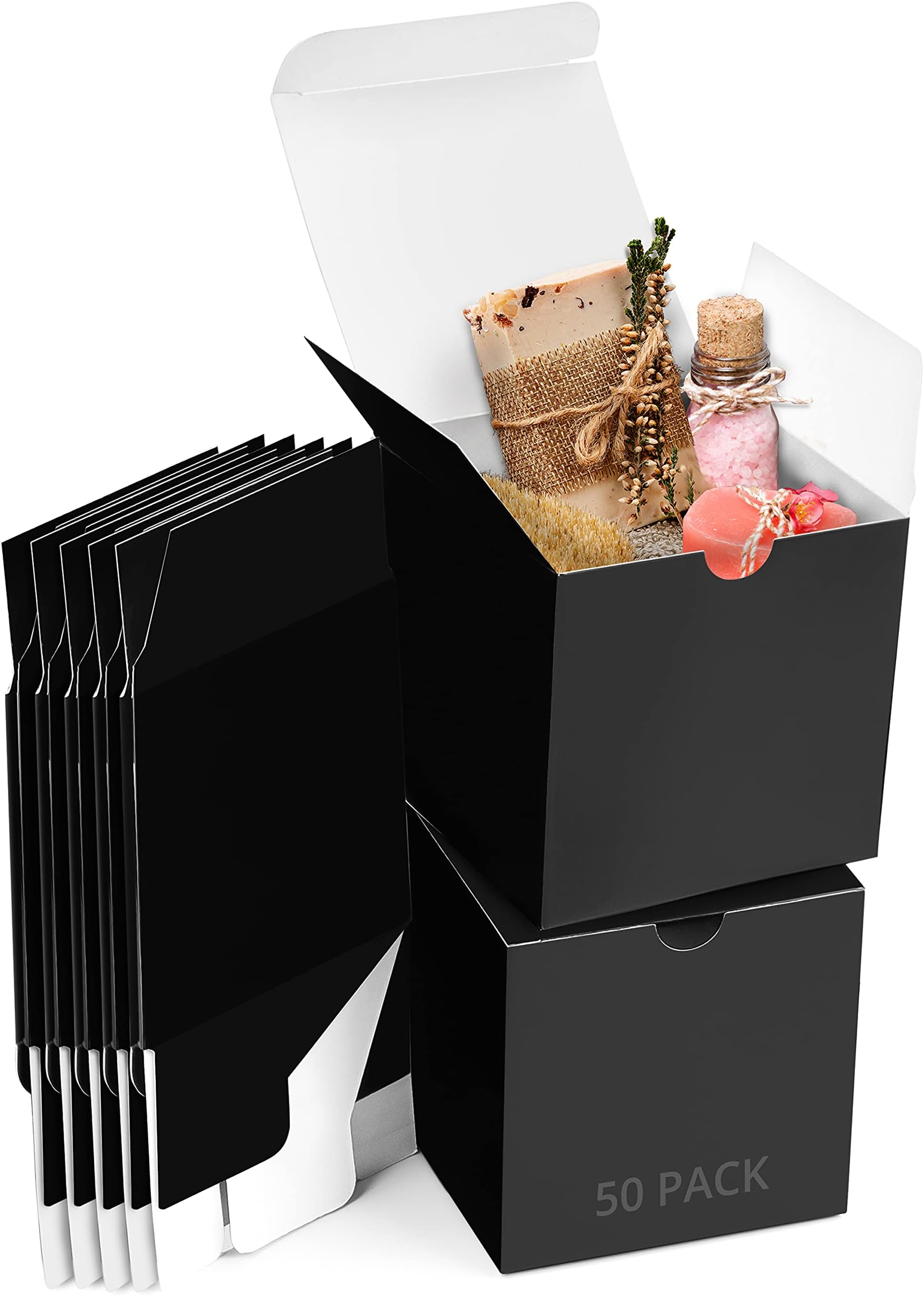 Belle Vous Black Cardboard Boxes with Lids, Gift Boxes with Lids (Pack of 50) - Box Dimensions 7.5 x 7.5 x 7.5 cm - Simple Folding Box Gift Box - Parties, Birthdays, Weddings, Holidays