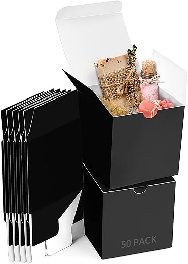 Belle Vous Black Cardboard Gift Boxes (50 Pieces) – Gift Boxes 7.5 x 7.5 x 7.5 cm – Candy Boxes for Wedding and Party Favours Easy Assembly – Gift Box with Lid for Parties and Weddings