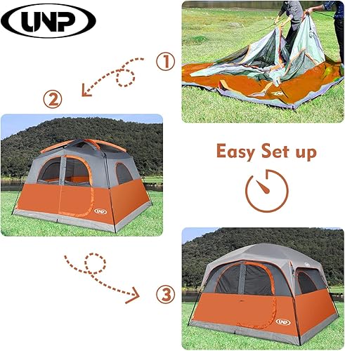 Miniatura 4 de UNP Carpas para 6 personas, impermeable, resistente al viento, fácil instalación, tienda de campaña familiar de doble capa con 1 puerta de malla y 5