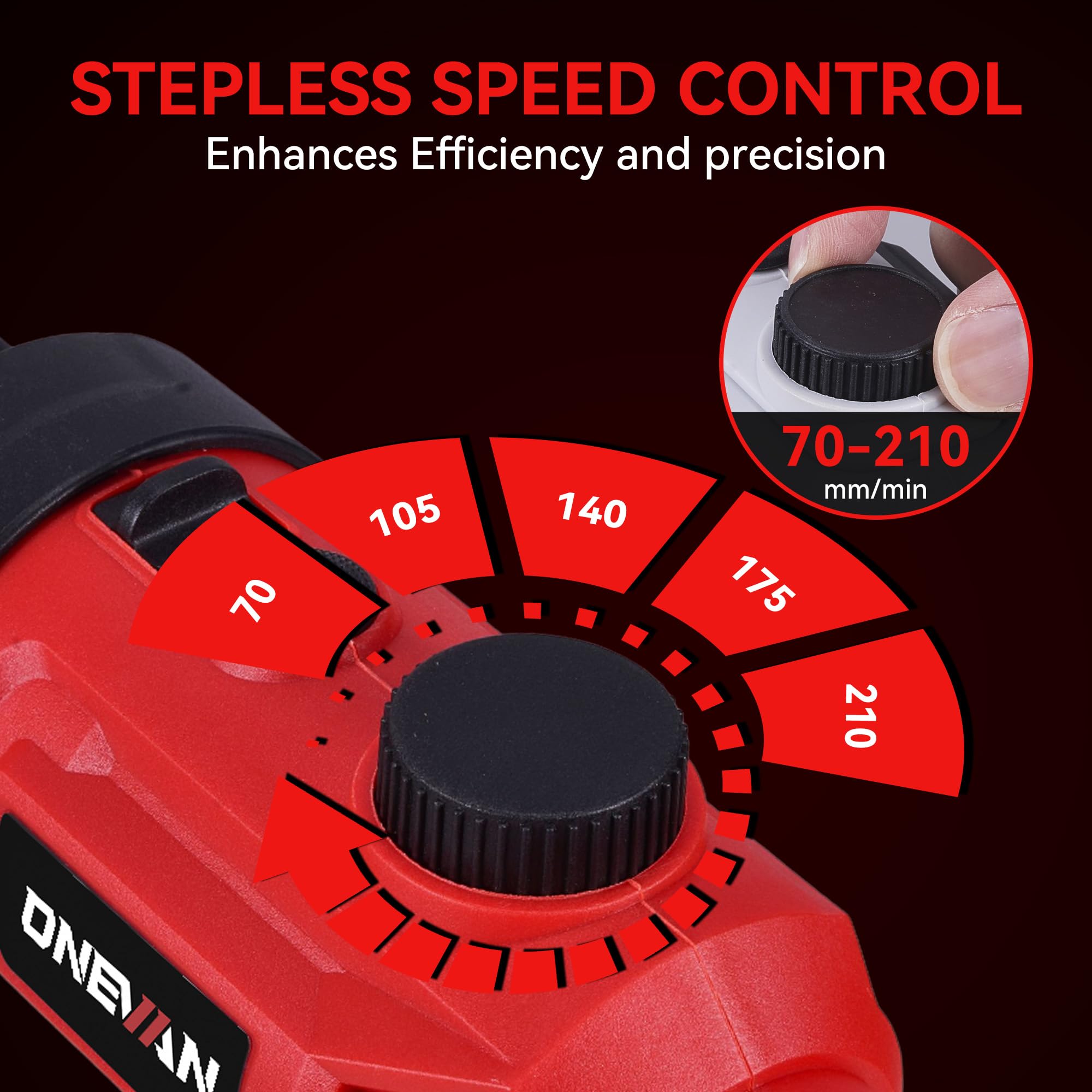 ONEVAN Pistolet à Cartouche sans Fil, Pistolet à Silicone Électrique 300ml, Contrôle de Vitesse Variable & Lampe LED, 24 Buses, 2x1,5Ah Batteries, pour Travaux d'Étanchéité, Mastics (Rouge)