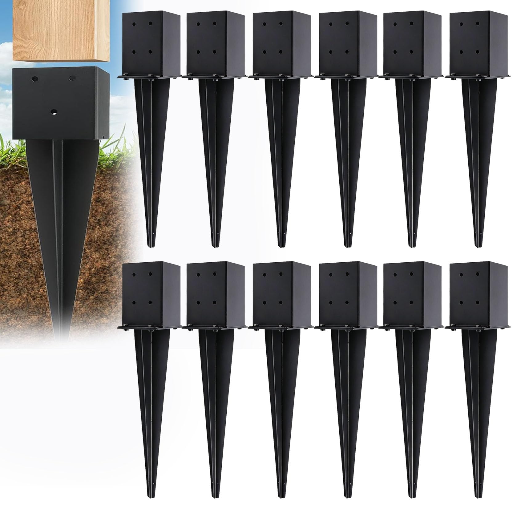 GOUZIBHD Post Anchor Ground Spike Fence Post Anchor Ground Spike Fence Post Anchor Ground Spike Post Spike Black Mailbox Post Anchor for Fences Mailboxes(Color:12pack)