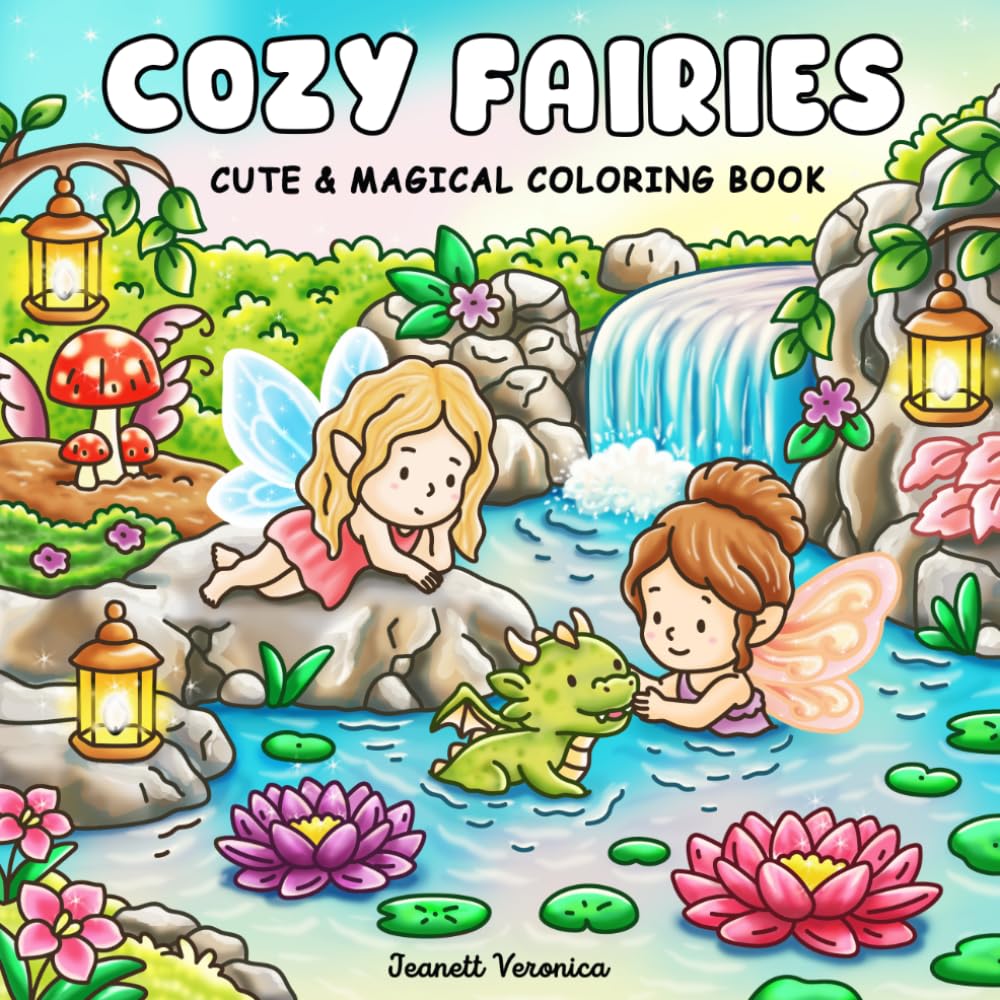 Cozy Fairies: Cute and Magical Coloring Book for Adults & Teens with Whimsical Scenes, Tiny Dragons and Enchanted Nature