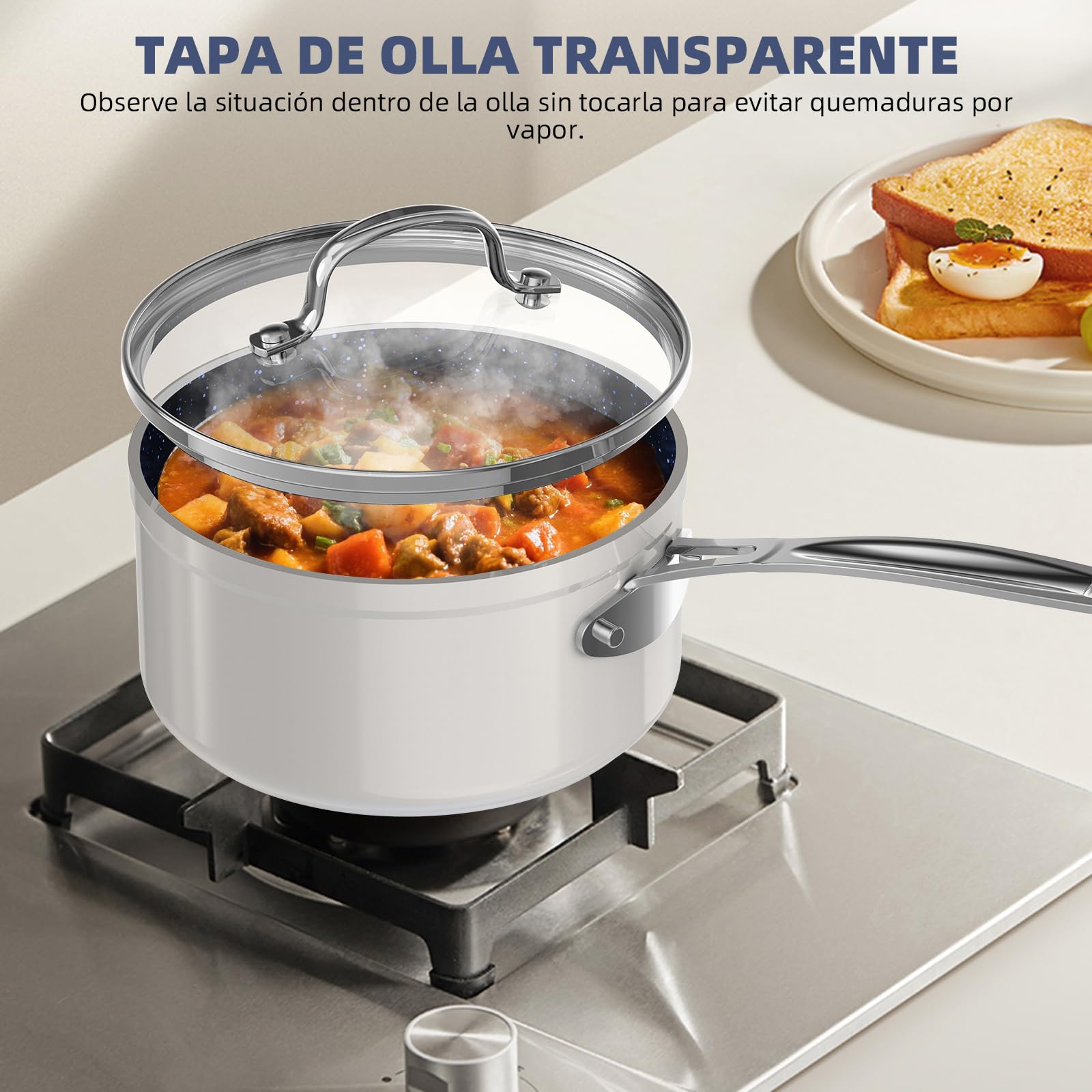 Nuwave Ollas 12 Piezas G10 Cerámica de Duralon Blue en Gris, Compatible con Inducción, Batería de Cocina con Tapas, Juego de Ollas y Sartenes, Seguro y libre de PFAS