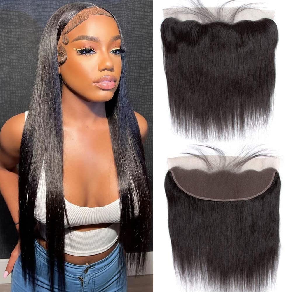 TNICE 13x4 Lace Frontal Closure Ear to Ear Full Lace Frontal 12 Inch Brazilian Straight Frontal Closure Virgin Human Hair Frontal Lace Closure Natural Black 150% Density