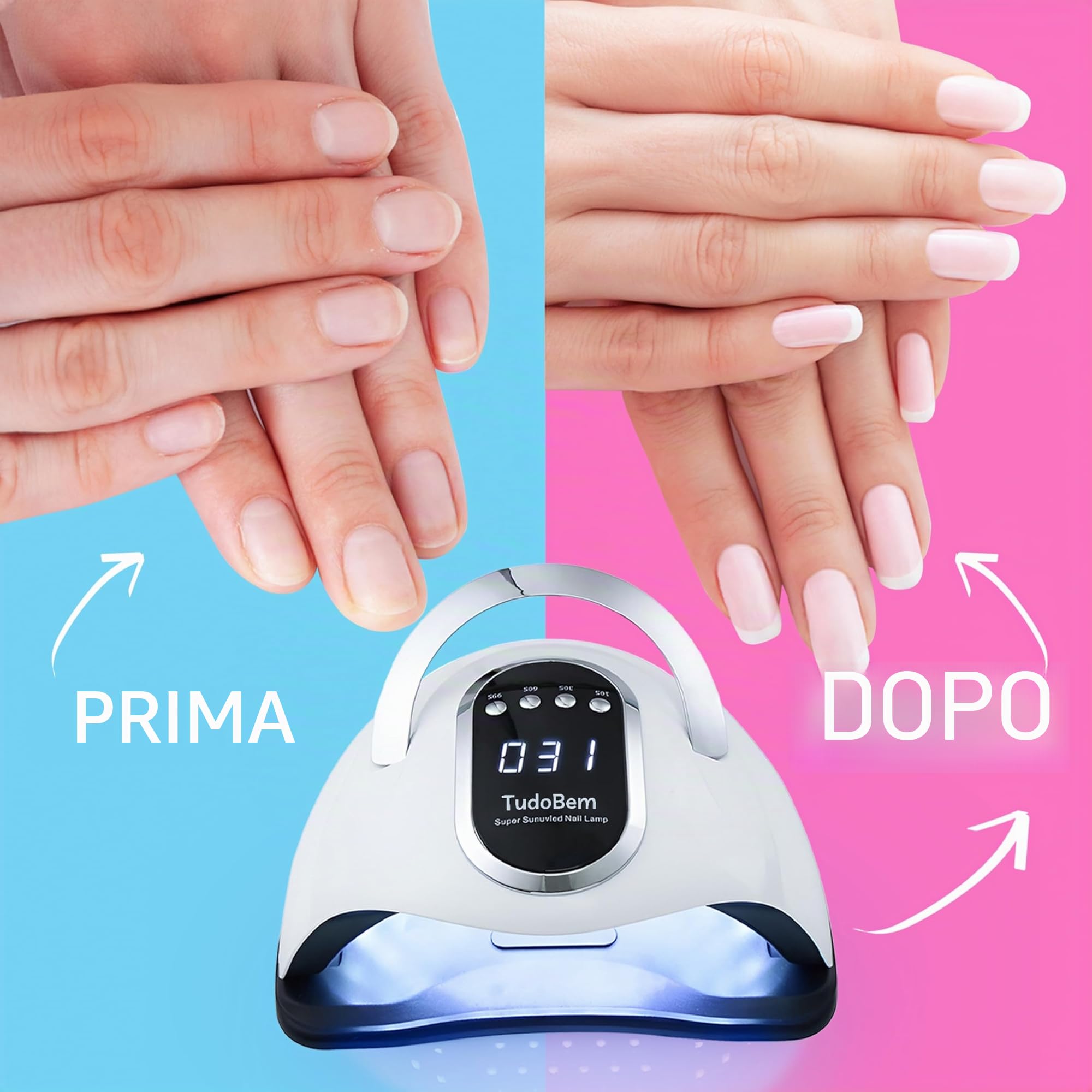 TudoBem Lampada UV Led Unghie 220 Watts Professionale, Lampada LED Unghie con 66 Lampadine, Fornetto Unghie Semipermanente, Lampada UV Automatica, Gel Mani Piedi, Timer [10/30/60/99s]