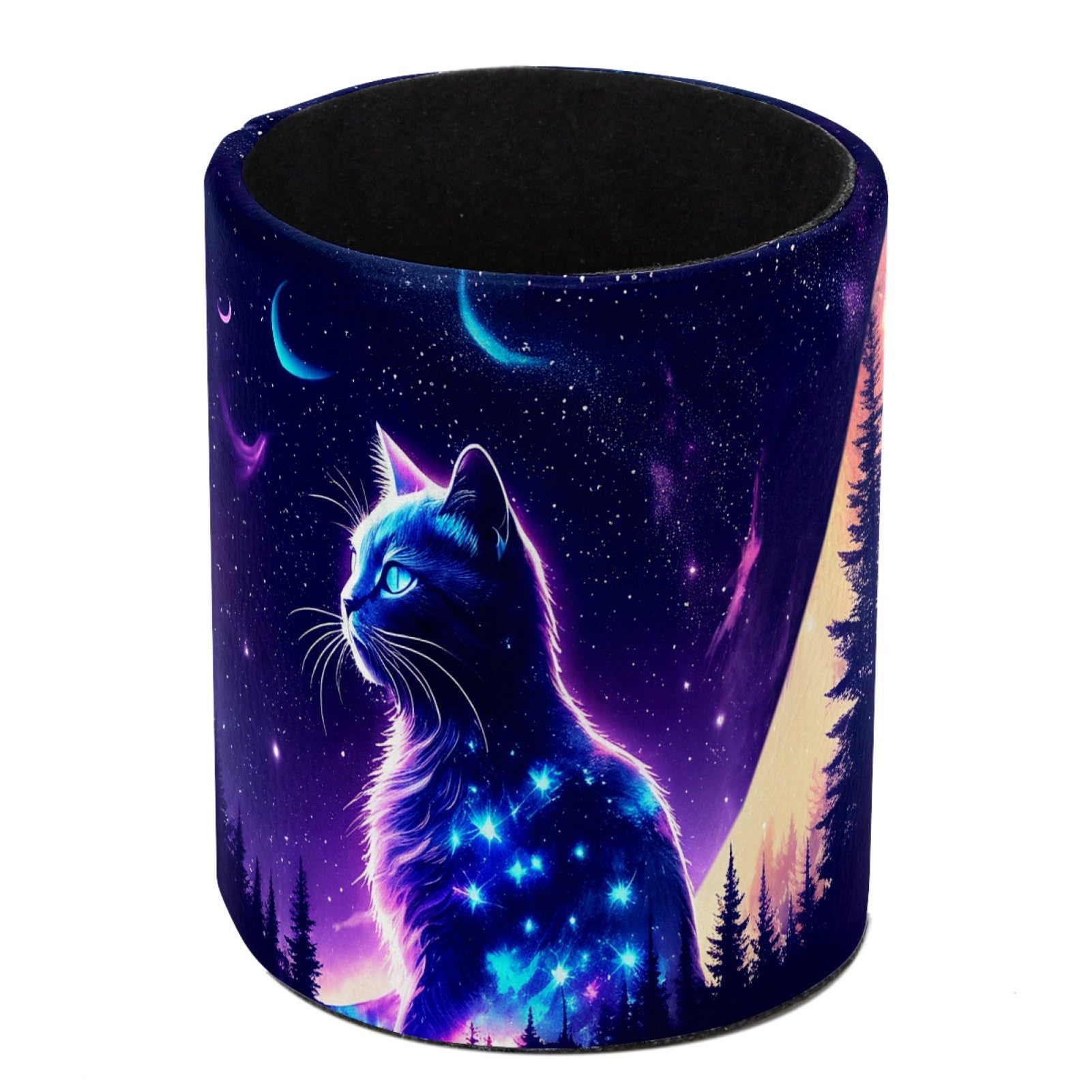FWJZDSP Purple Starry Sky Cat PU Leather Pencil Organizer, Makeup Brush Holder, Office Decor and Desk Accessories Durable