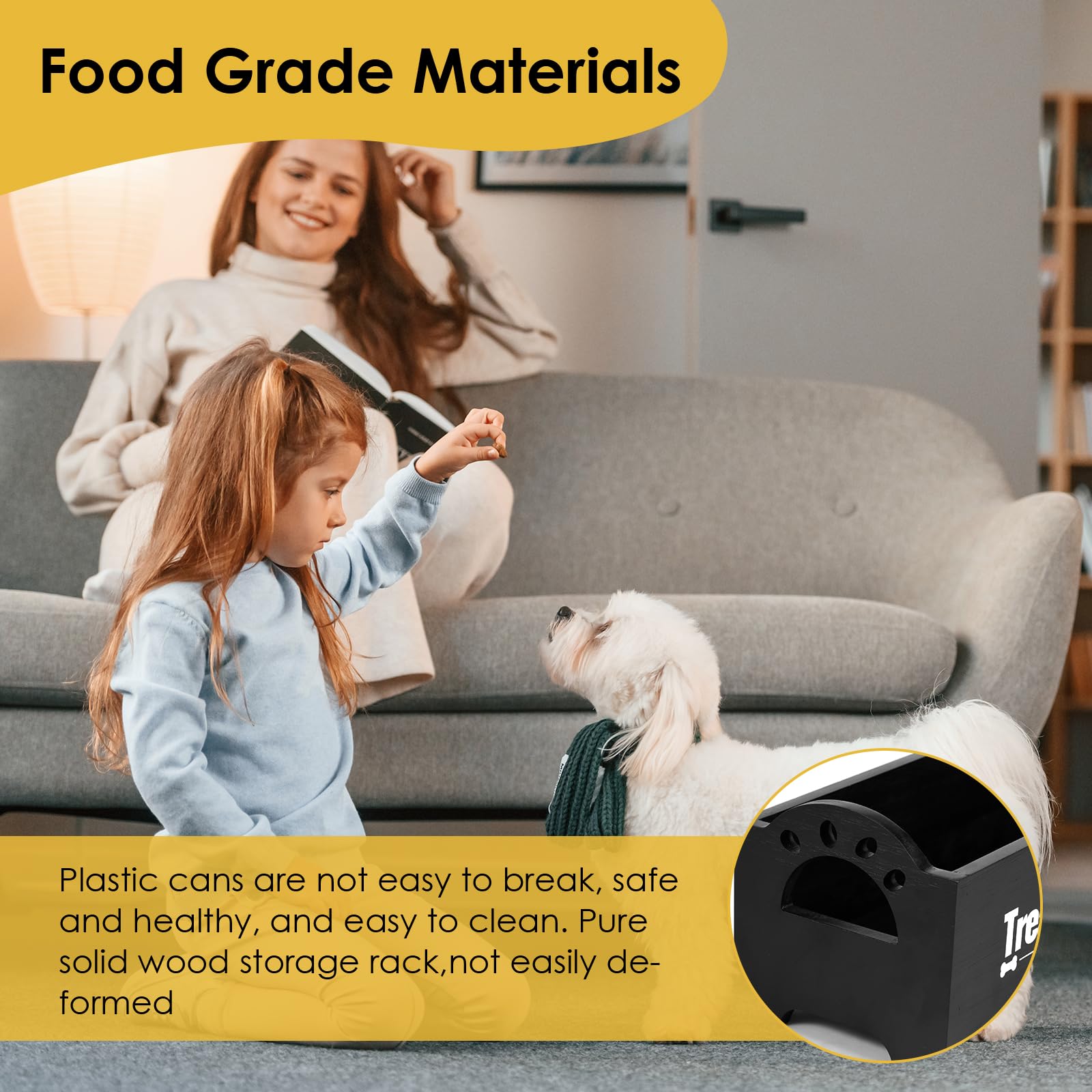 Dog Treat Container with 3 Plastic Dog Treat Jars Cute Dog Food Container Reusable Cat Food Container Decorative Dog Treat Holder for Dog and Cat(black)