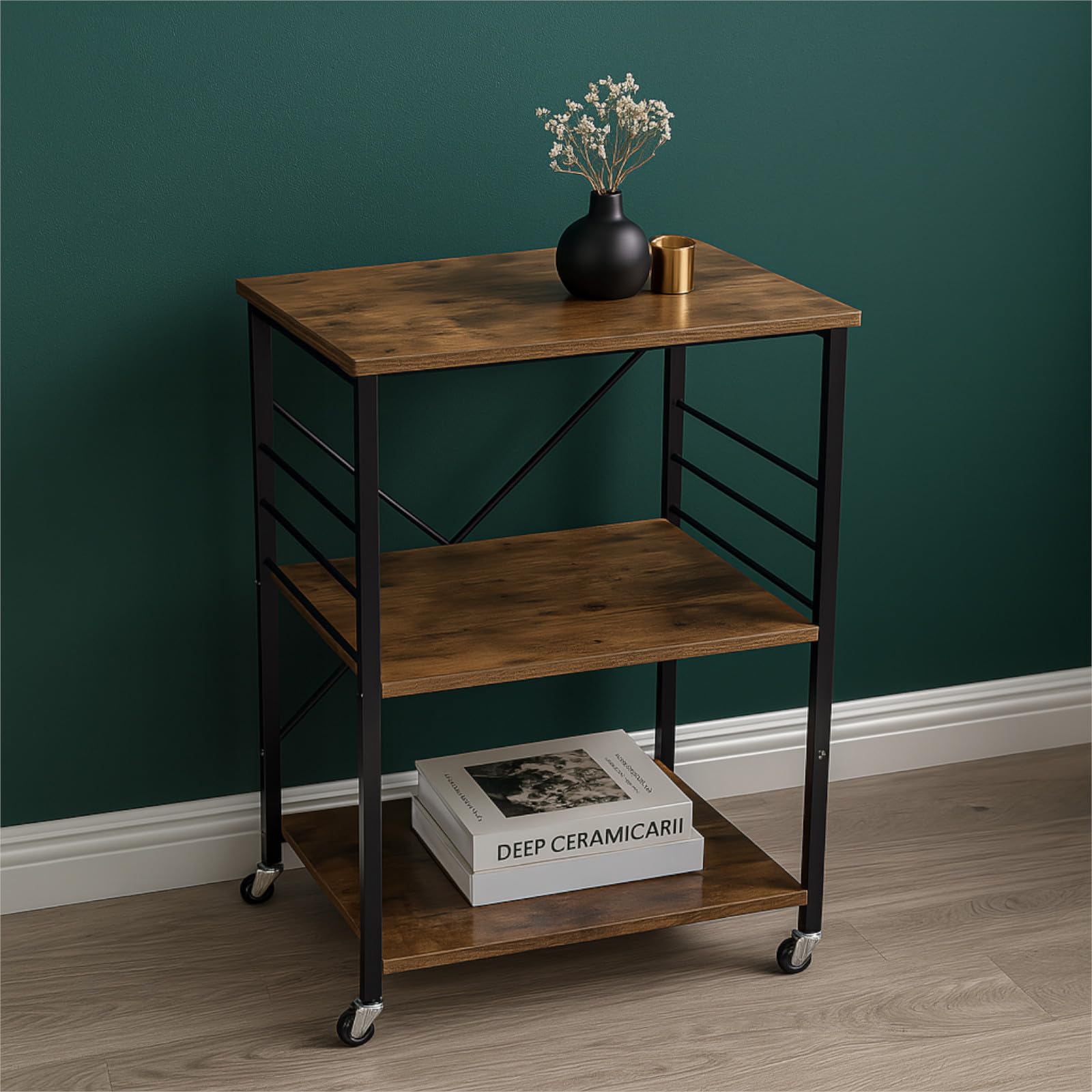 Küchenregal, Küchenkommode für das Esszimmer, dunkelbrauner Küchenschrank, Küchenwagen, Holzregal stehend für die Küche, Sideboard, Raumteiler Regal, Standregal, Dunkelbraun