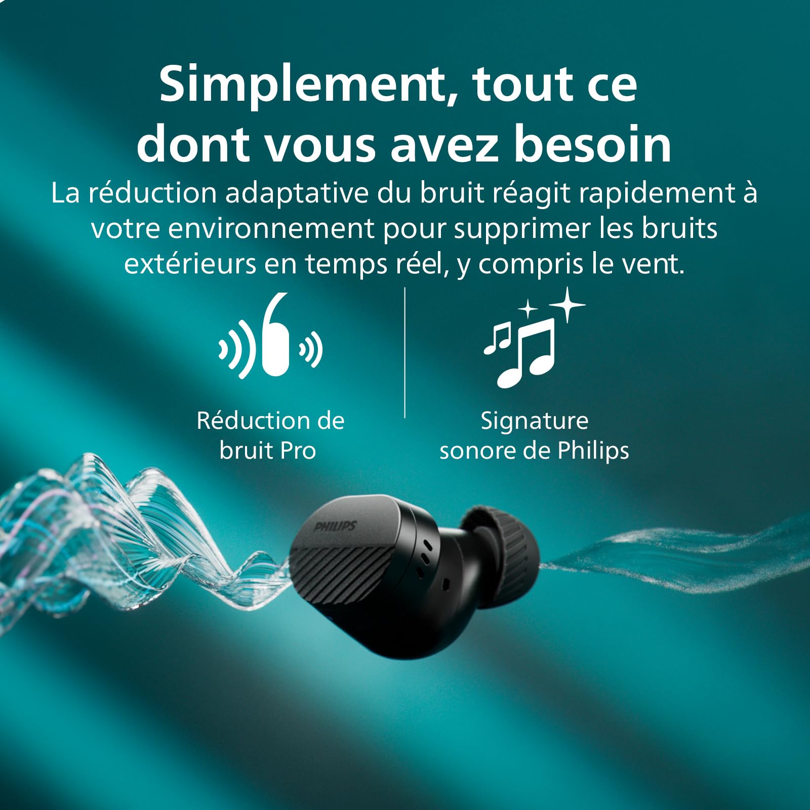 PHILIPS TAT5000BK Écouteurs Intra-Auriculaires Bluetooth True Wireless Réduction du Bruit, Petites Oreillettes - Dynamic Bass, boîtier de Charge de Poche, 40 h d'autonomie, appels clairs - Noirs