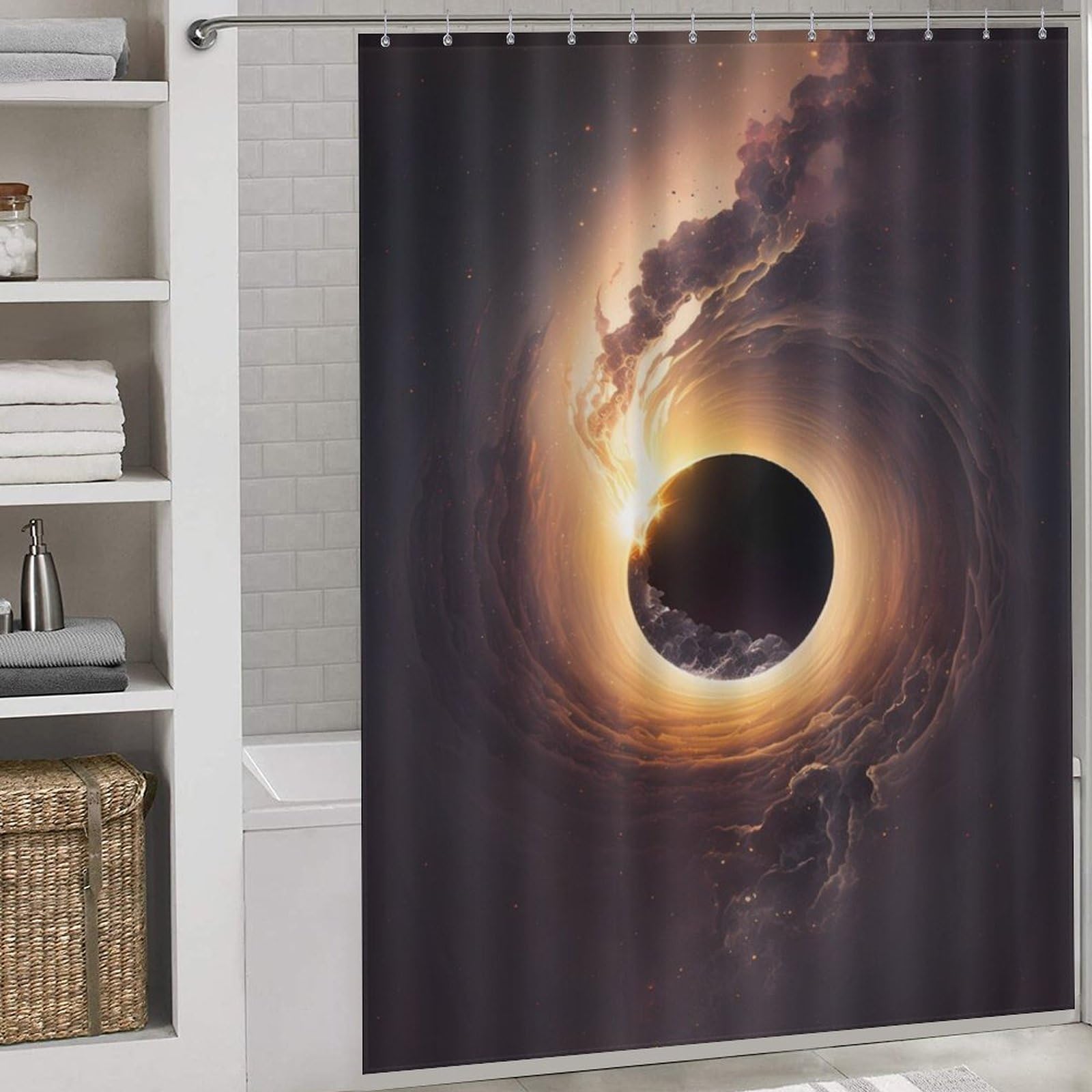 Rideau de douche noir élégant rideau de baignoire lavable 163x180cm