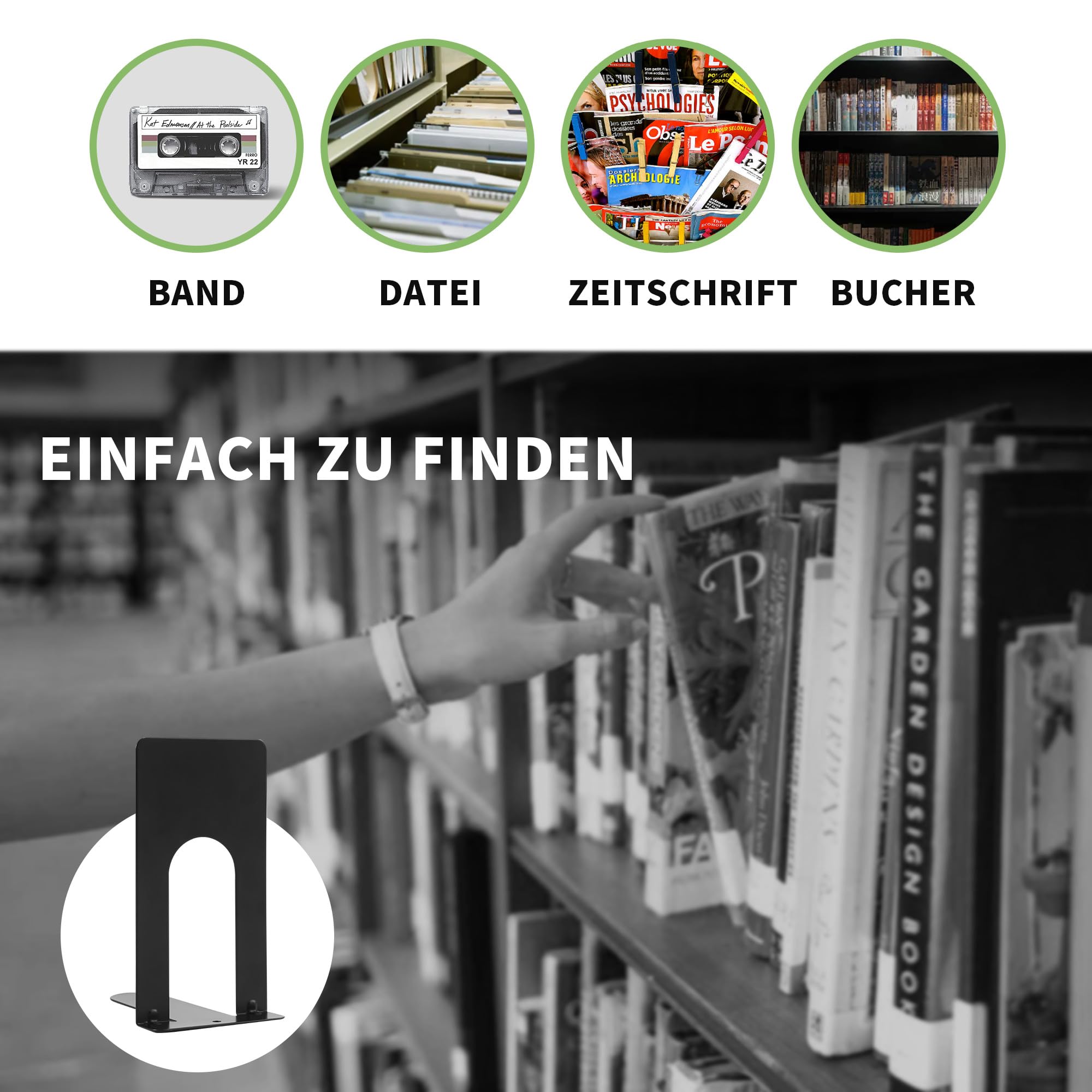 6 Paare Buchstütze,Buchstützen,Bücherhalter,Buchstützen, Metall,Book Holder, Geeignet für Schule, Bibliothek, Haus, Büro, rutschfestes Bücherregal (Schwarz/12 Stück)