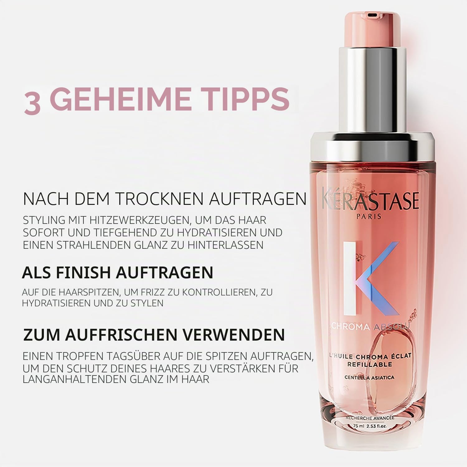 Kérastase Chroma Absolu l’Huile Cicagloss, Aufbauendes Pflege-Öl für coloriertes Haar, Farbe und Glanz verstärkende Haarpflege bei gefärbtem Haar, Nachfüllbarer Flakon, 75 ml