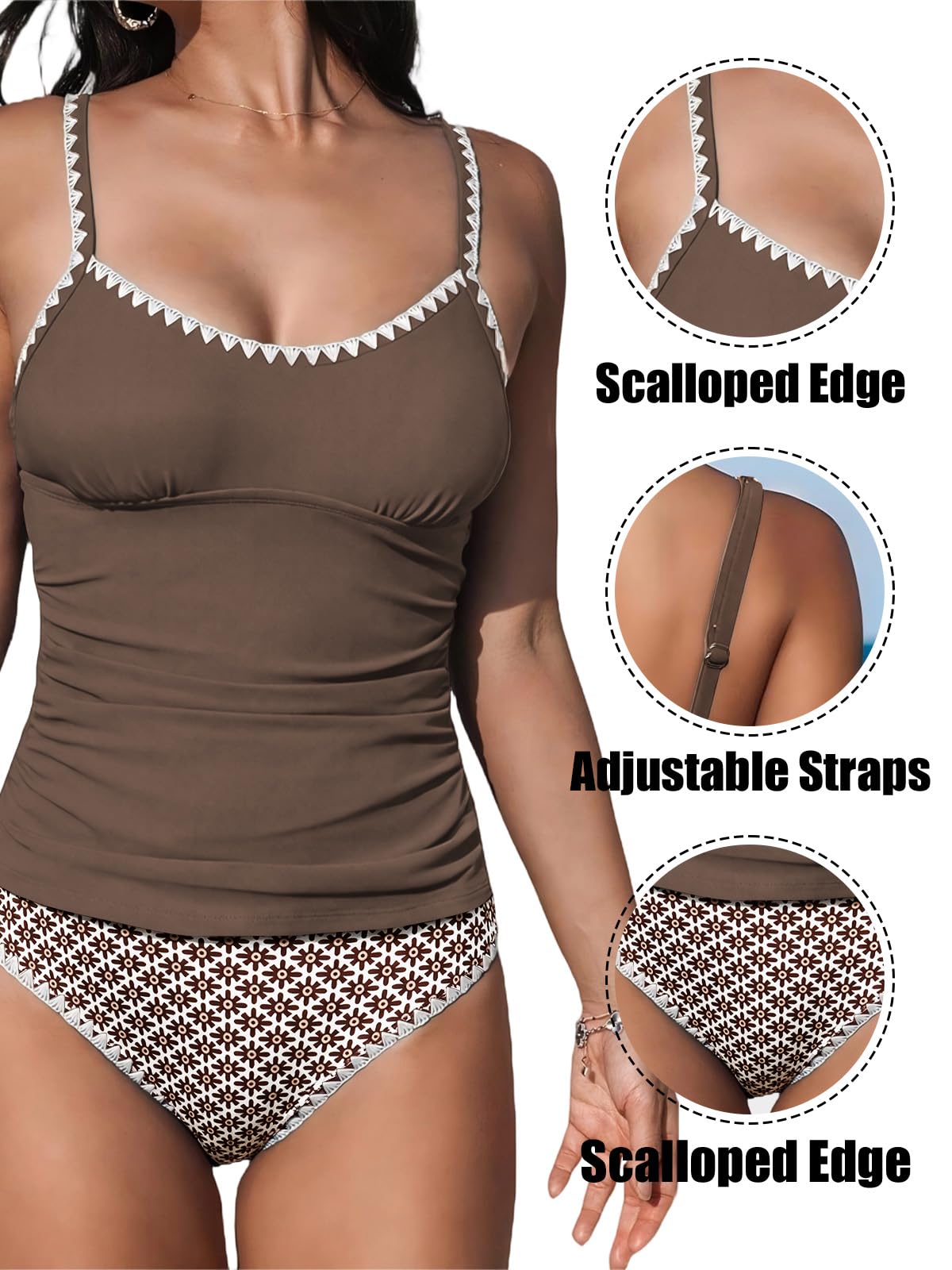 Bañadores Mujer 2 Piezas Tankini Push up Cuello en V Talle Alto Conjunto