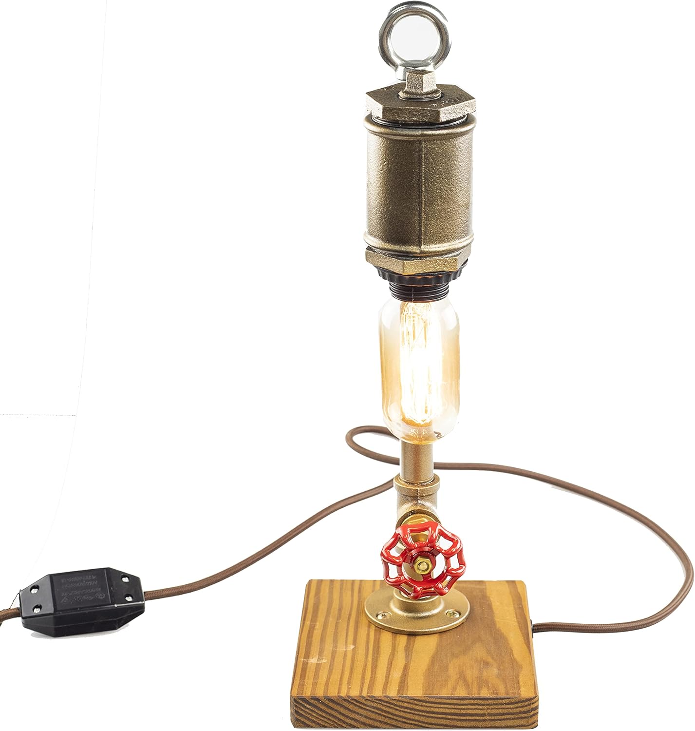 Steampunk Lamp with Dimmer, Dimmable Loft Style Industrial Vintage Antique Style Light with Bulb, Wood Base with Iron Piping Desk Lamp, Retro Desk Lamp LL-030