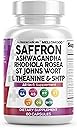 Clean Nutraceuticals Saffron Supplements Extract 100mg + Ashwagandha L-Theanine 200mg - Mood Support Ginkgo Biloba, St. John's Wort, Rhodiola Rosea & 5-HTP Capsules Pills Men Women