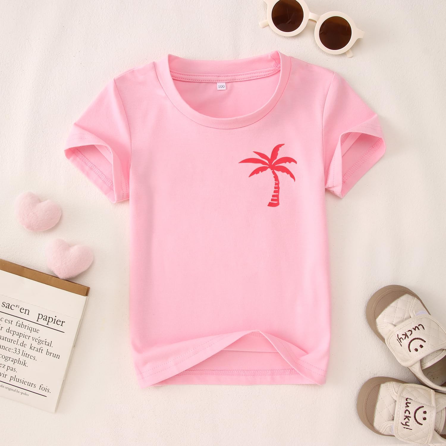 Ritatte Hawaiian Palm Tree Shirt for Toddler Girls Tropical Beach Wave Graphic T-Shirt Kids Summer Ocean Vacation Tee Tops