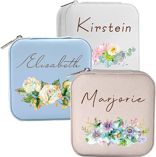 JACHAM Caja de joyería personalizada con propuesta de dama de honor estuche de viaje de joyería personalizado organizador de cuero anillos collares