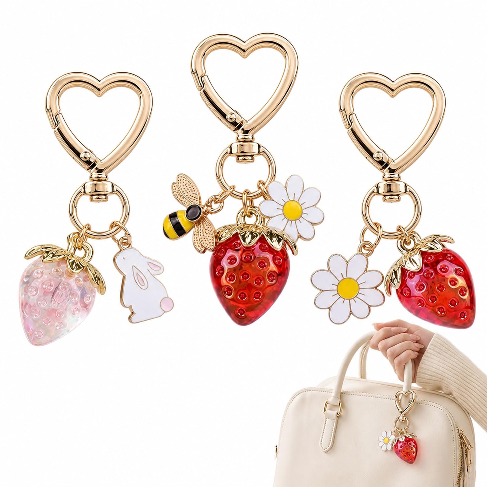 3PCS Bag Charms for Handbags, Strawberry Keychains, Versatile Accessories for Bags and Keys, Ideal for Gifting and Personal Use, Adorable Fruit-Themed Decorations-image-34