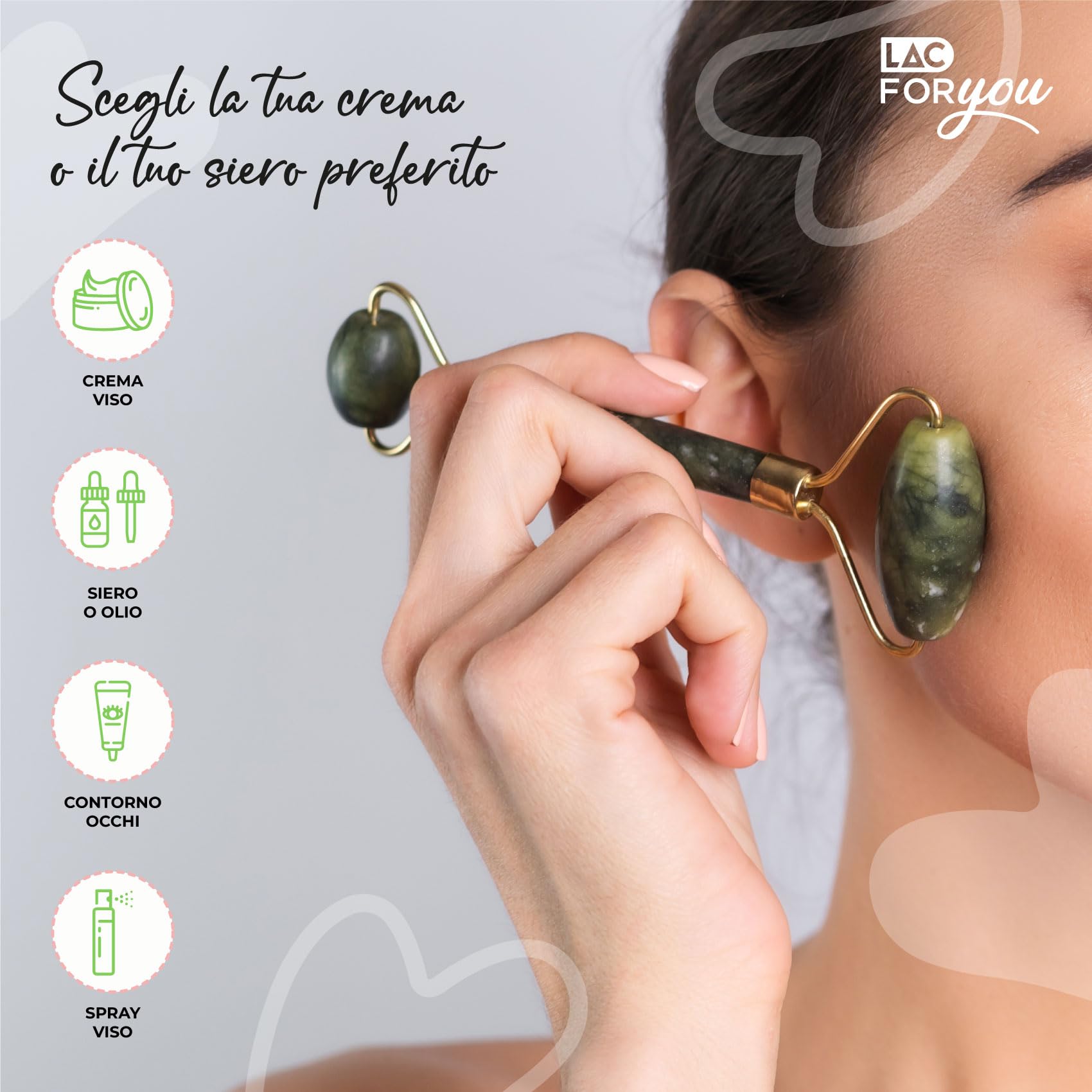 LAC FOR YOU Pietra Gua Sha e Rullo di Giada per il Viso - Roller Massaggio Viso Antirughe - 2 Pz Accessori Skincare Kit