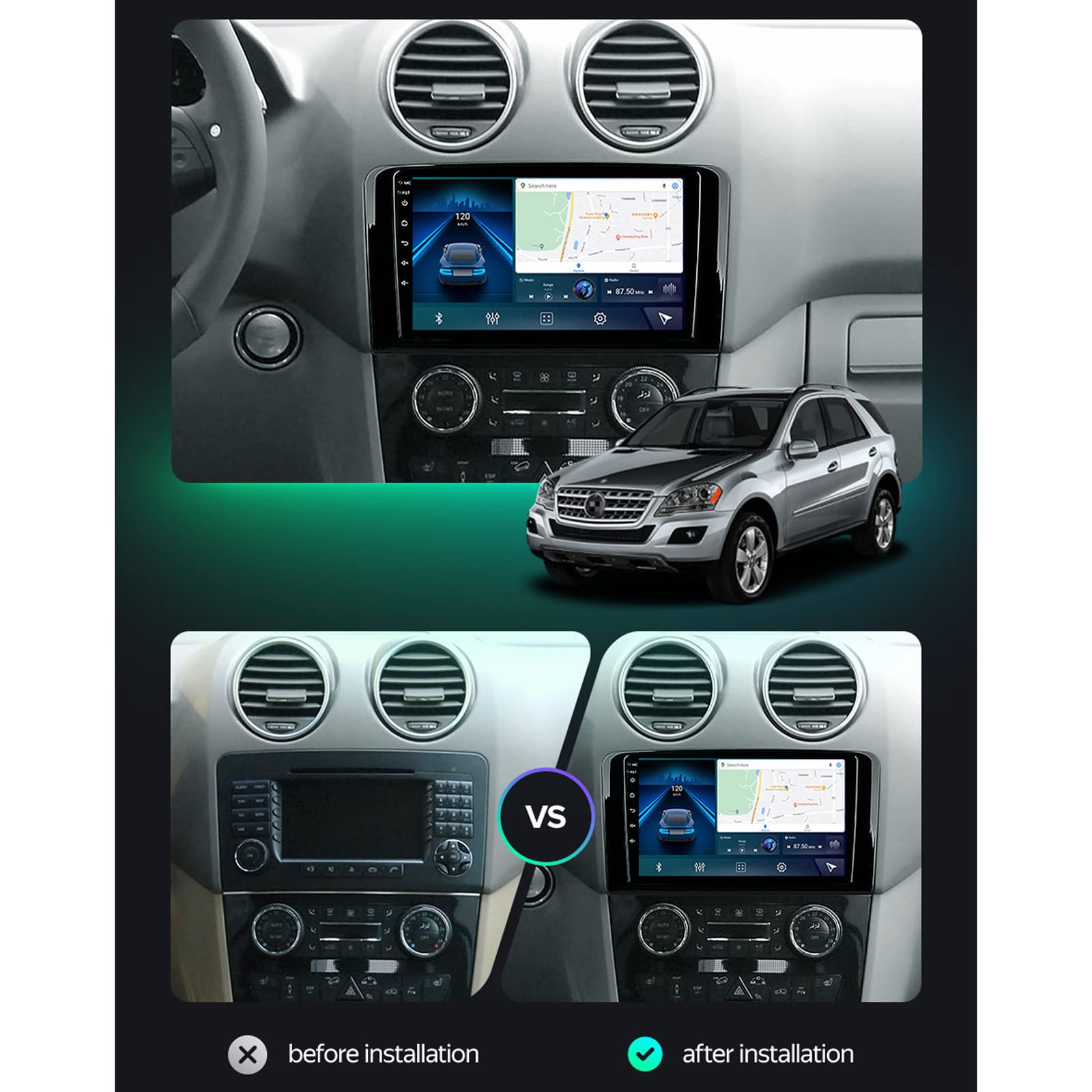 Double Din Car Stereo 9-Inch Touchscreen in-Dash Multimedia Receiver for Benz ML W164 GL GL320 ML350 ML500 X164 GL350 GL450 2005-2012 with Backup Camera/Carplay/4G/RDS/SWC,7862 8g+128g