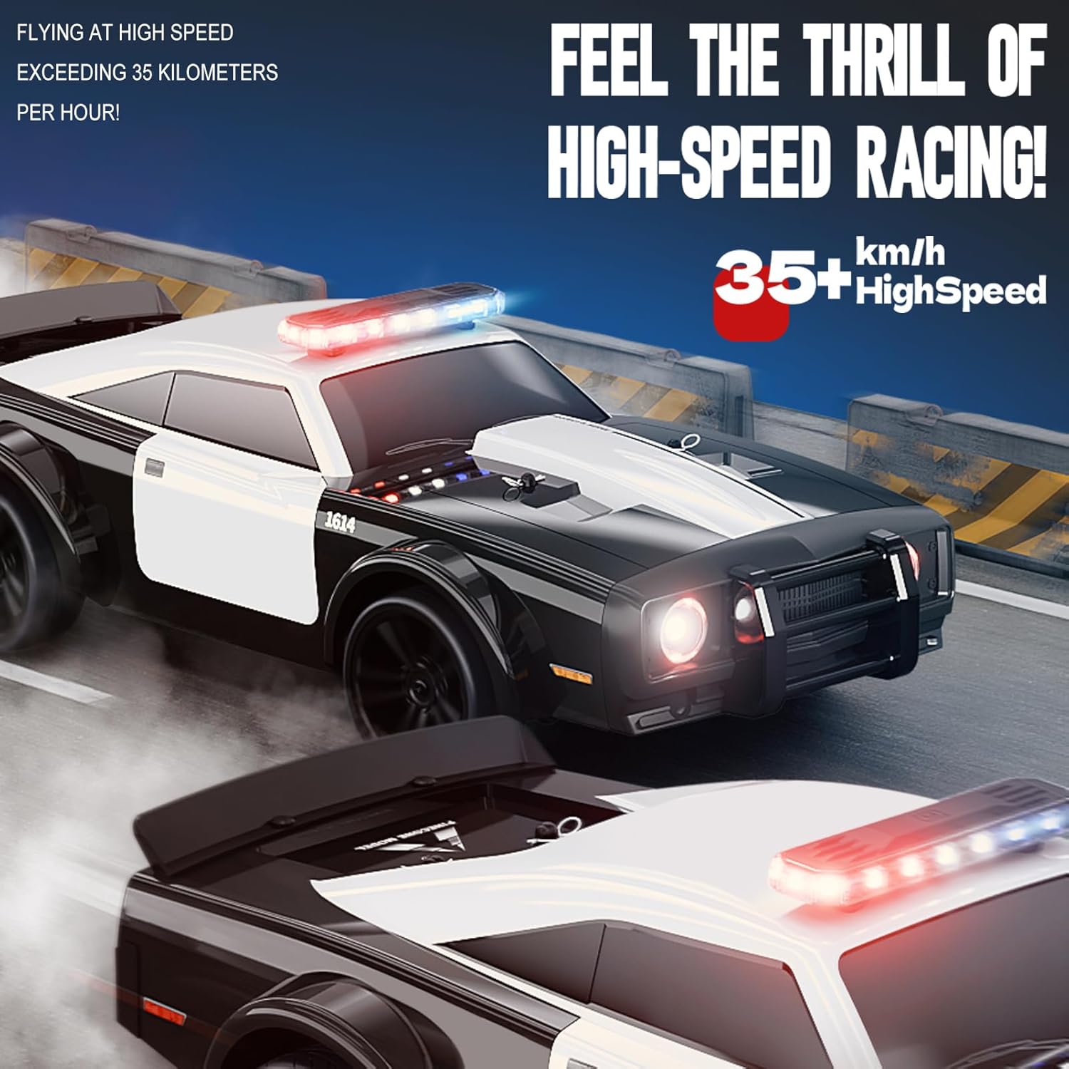 1:16 RC Car, 2.4Ghz Remote Control Drift Racing Car, All Wheel Drive Vehicle with LED Lights, Simulation Toy for Teen Adults (1 Battery)