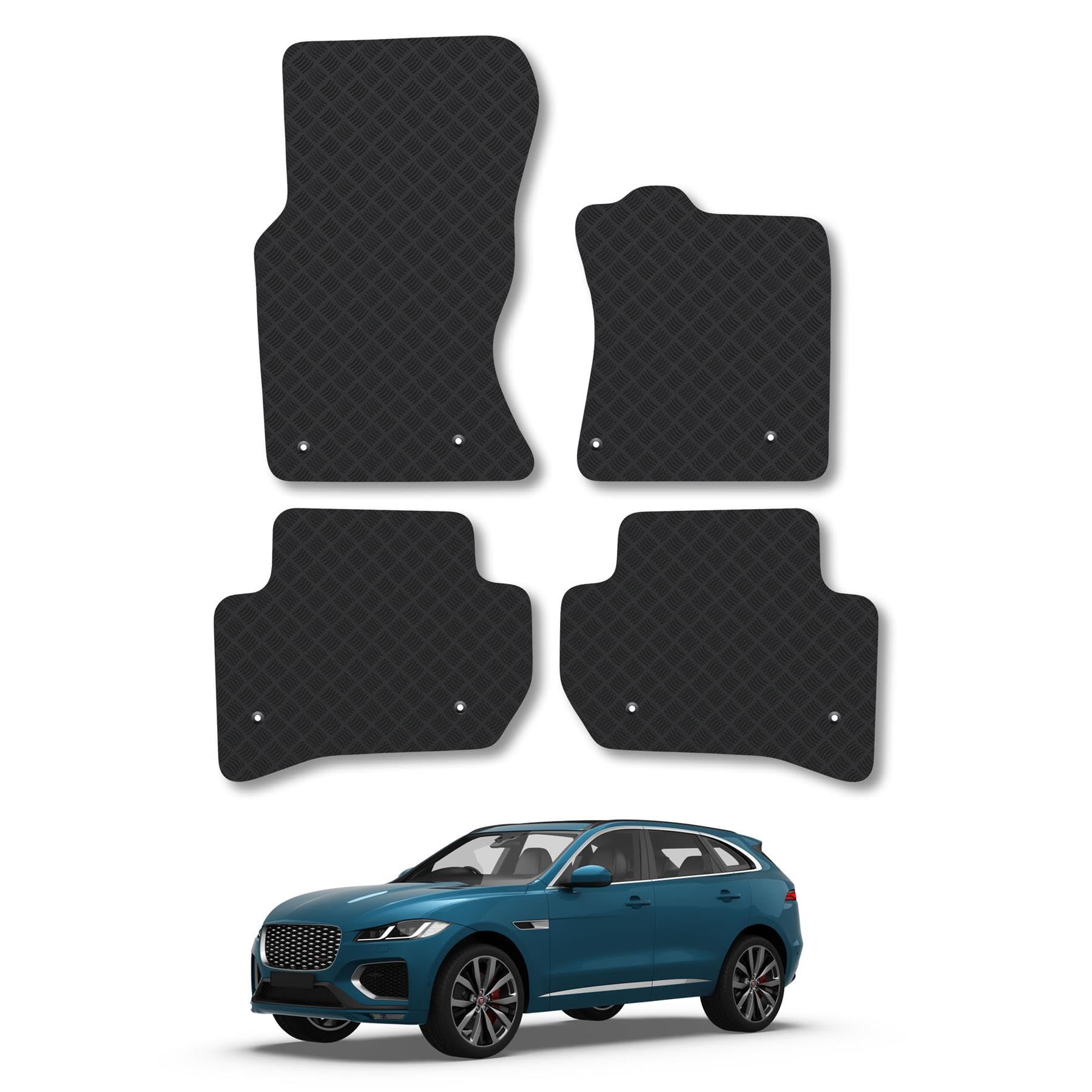 Jaguar F Pace (2016+) Rubber Car Mats Accessories Tailored Fit Compatible Accessory Waterproof Protection Non-Slip Floor Mats Full Coverage Durable Front Rear Set Coverage with Clips