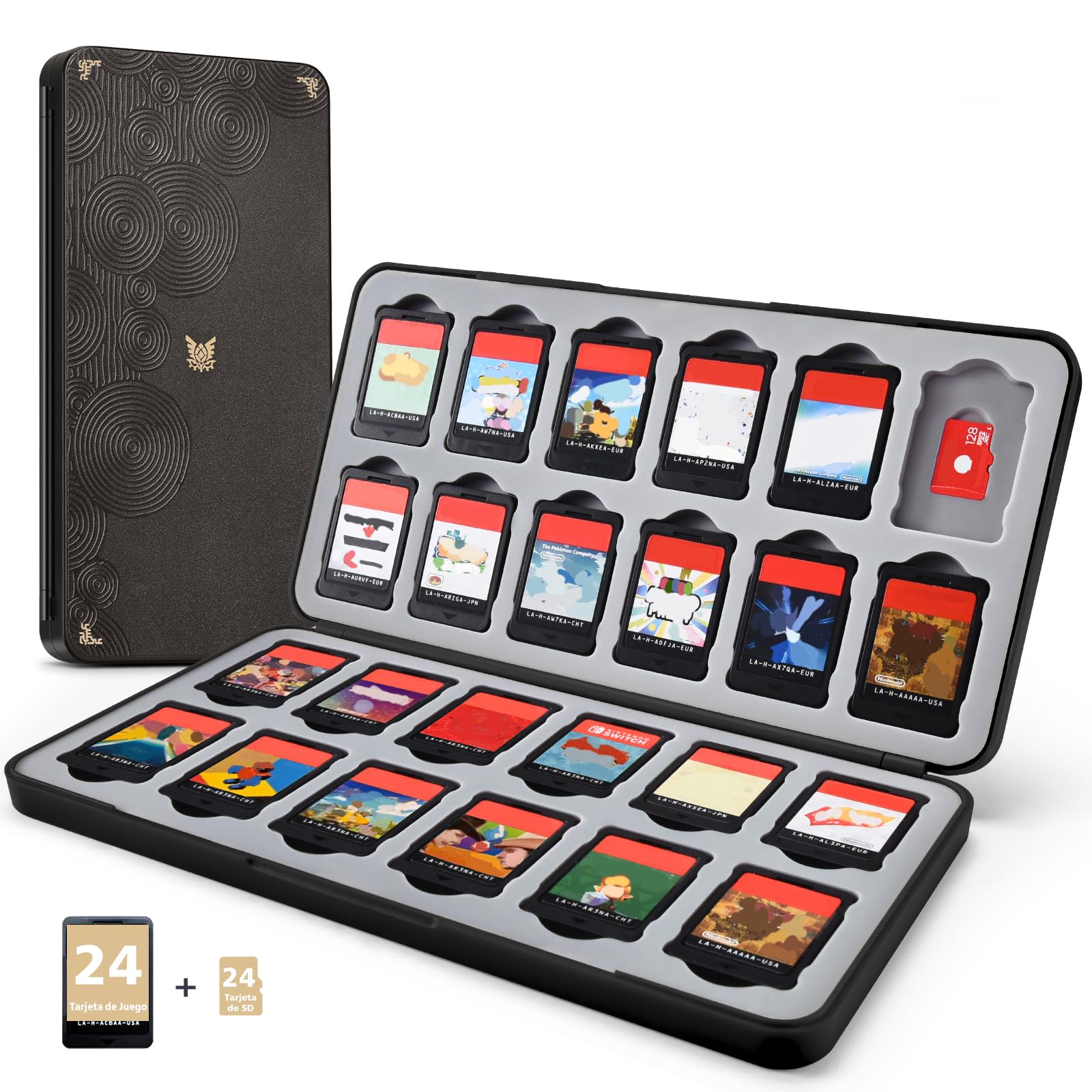 Estuche Compatible con Nintendo Switch 2 para 24 Tarjetas de Juego y 24 Micro SD, Funda Portátil Marrón Negro
