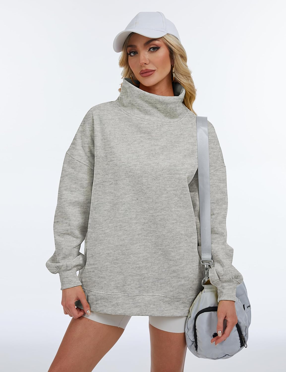 Womens Oversized Mockneck Sweatshirts Long Sleeve Turtleneck Pullover Casual Fall Drop Shoulder Hoodies Tops - Image 4