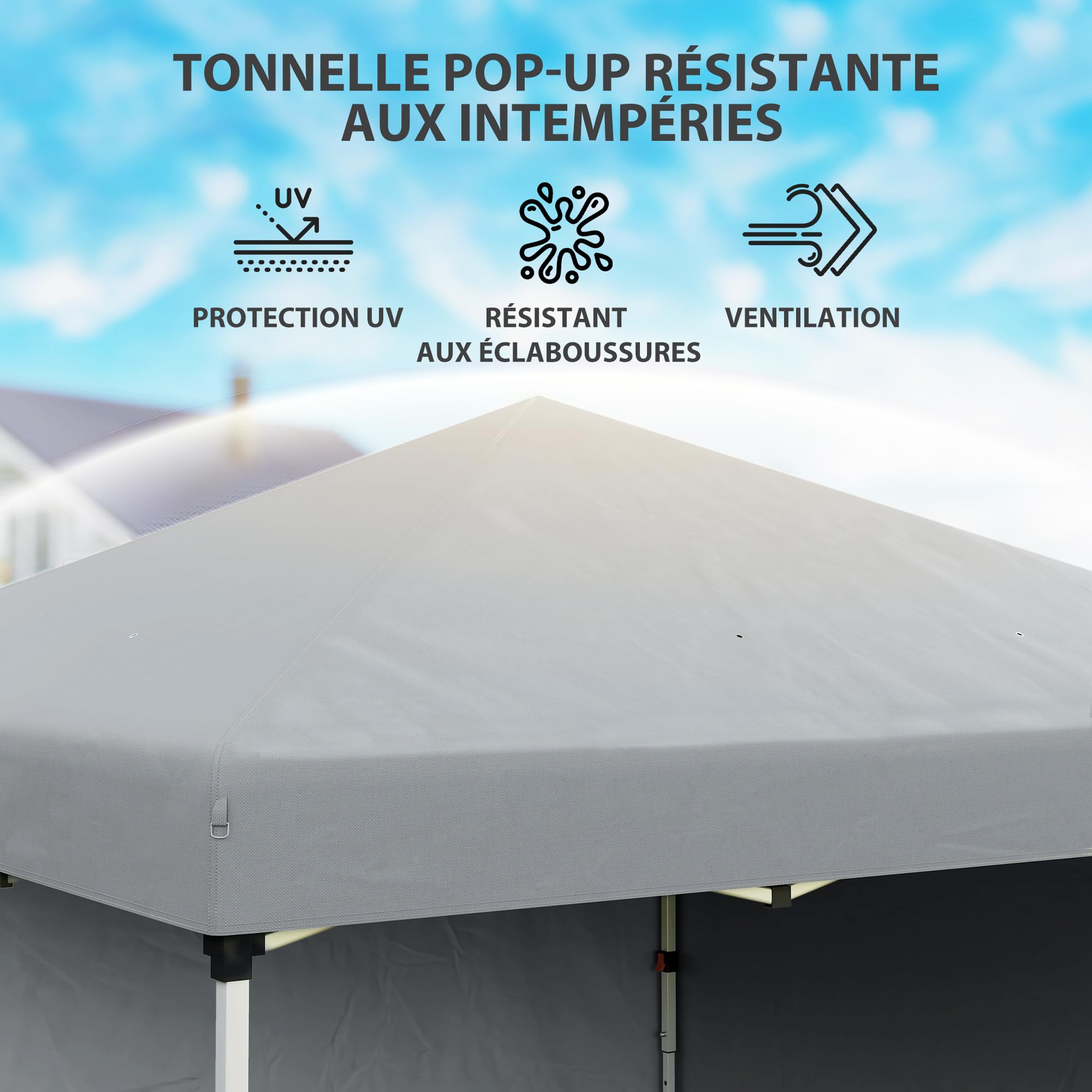 Outsunny Tonnelle de Jardin Pop-up Pliant Barnum réglable en Hauteur Protection UV 30+ 2 parois latérales - Sac de Transport Inclus - pour fête, événement Plein air - 297 x 297 x 288 cm Gris Clair