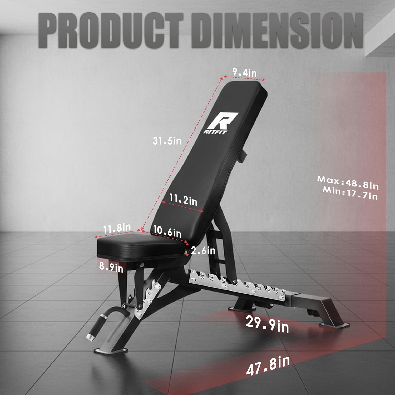 RitFit Adjustable/Foldable Utility Weight Bench for Home Gym, Weightlifting and Strength Training - Bonus Workout Poster with 35 Total Body Exercises