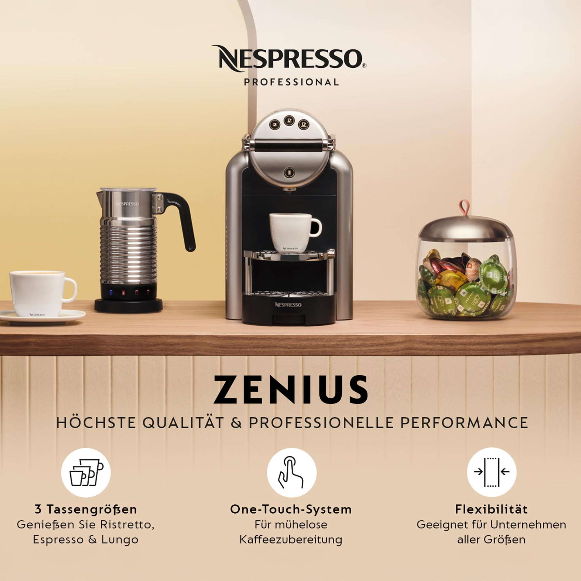 Nespresso PROFESSIONAL Zenius Espresso- und Kaffeemaschine | Kompakte Profi Kapselmaschine für Büro, Praxis und Gewerbe, 19 Bar Druck, 2 Liter Wassertank, Heißwasserfunktion