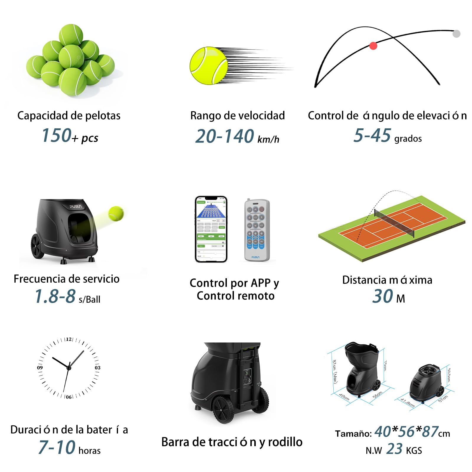 PT-9001 PRO - [Ultimate Smart Control] Pro Tennis Training System | Chmura na poziomie turniejowym z 35-punktowym sterowaniem | sprzęt Academy Choice (czarny)