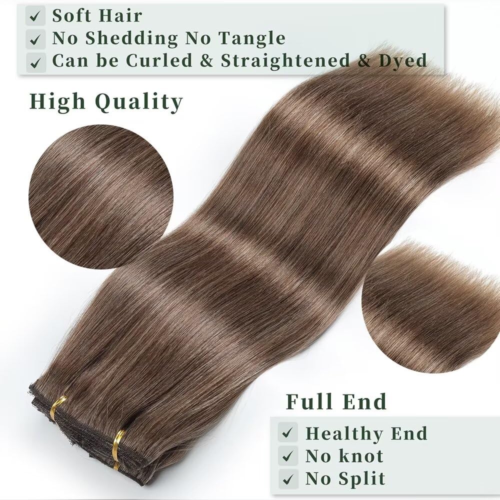 GUDOZO Clip in Extensions Human Hair 7pcs 35cm 80g Invisible Clip Extensions Human Hair Extensions Human Hair Clip Extensions Skin Weft Hair Extension(14Inch,M2/6/613#)