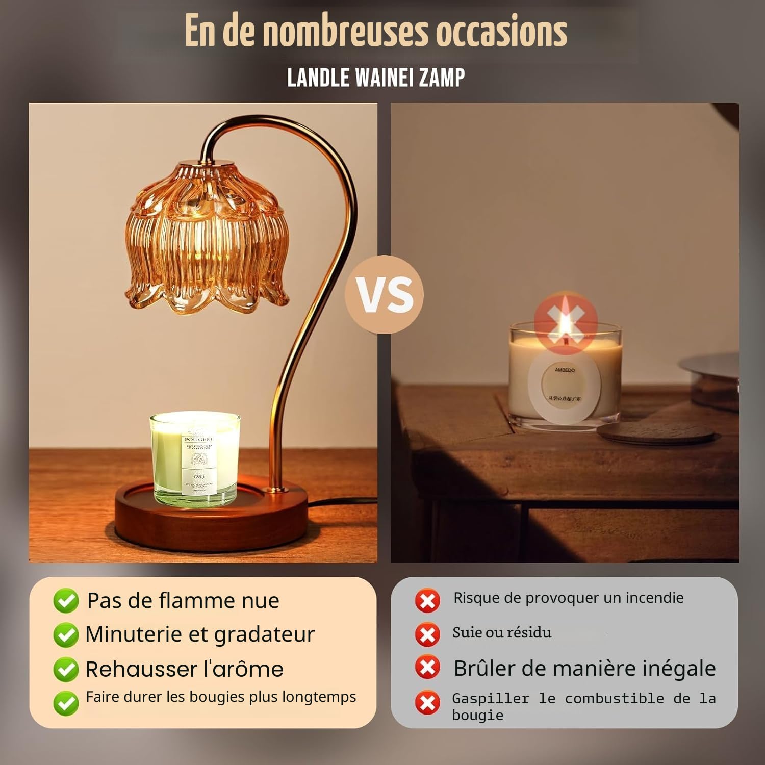 Lampe chauffe-bougie avec variateur d'intensité - Lampe électrique avec minuterie pour bougies parfumées en pot avec 2 ampoules