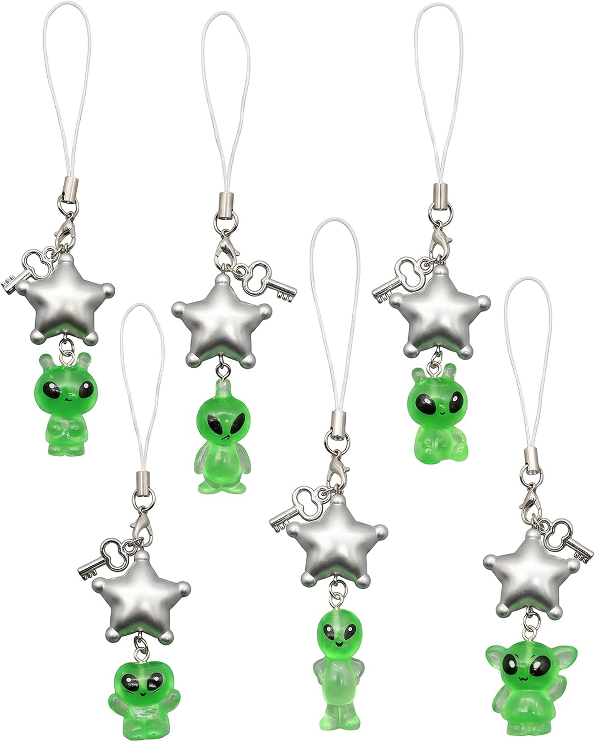 6 Pack Alien Phone Charm - Resin Pendant Keychain for Women Men