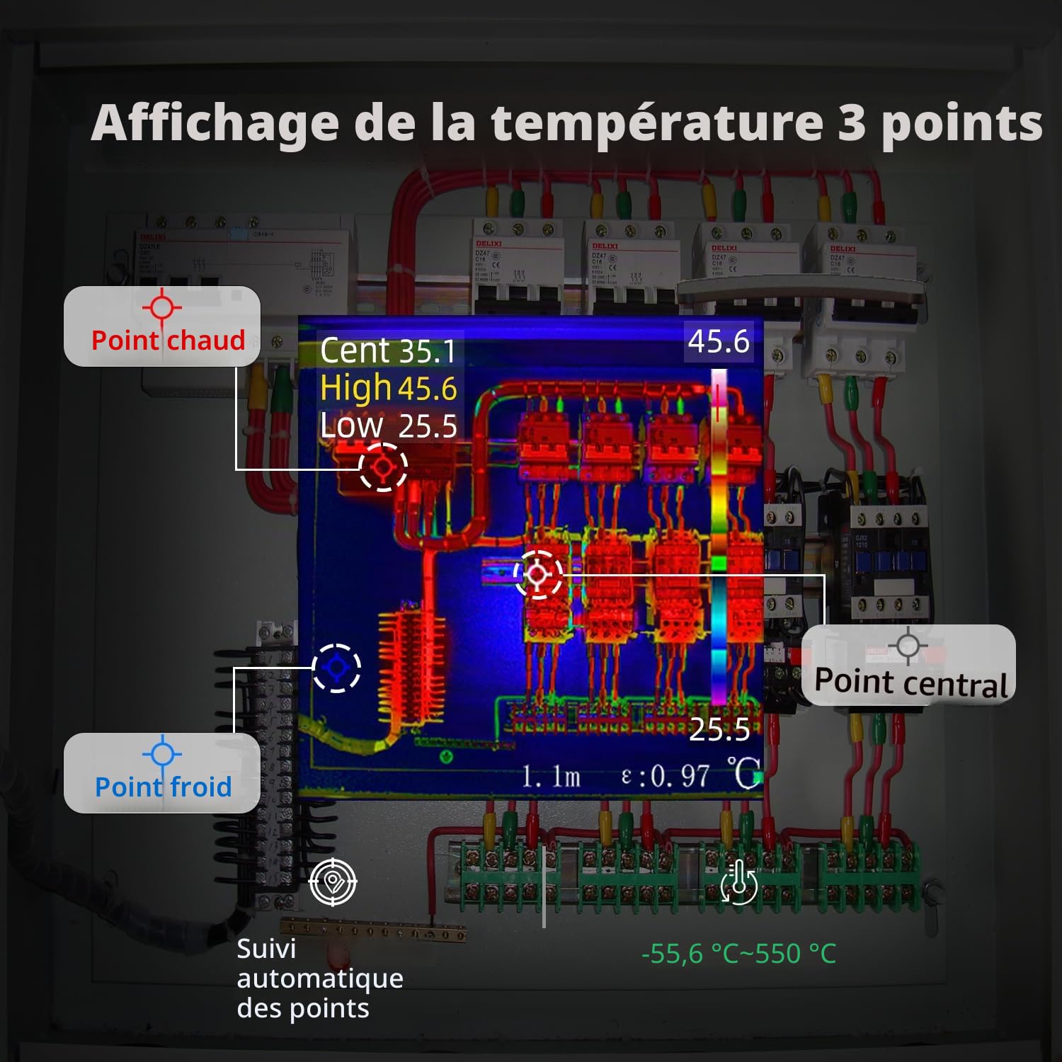 BSIDE HX1 Caméra thermique 240×240 Résolution 15 Palettes de couleurs infrarouge Imageurs thermiques -4°F à 1022°F 25Hz portable Camera thermique avec pointeur laser 8h Autonomie de la