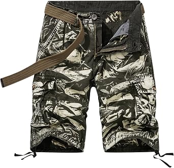 Graphic Shorts for Men Causal Multi Pocket Cargo Shorts Regular Fit Print Tooling Shorts Outdoor Athletic Shorts