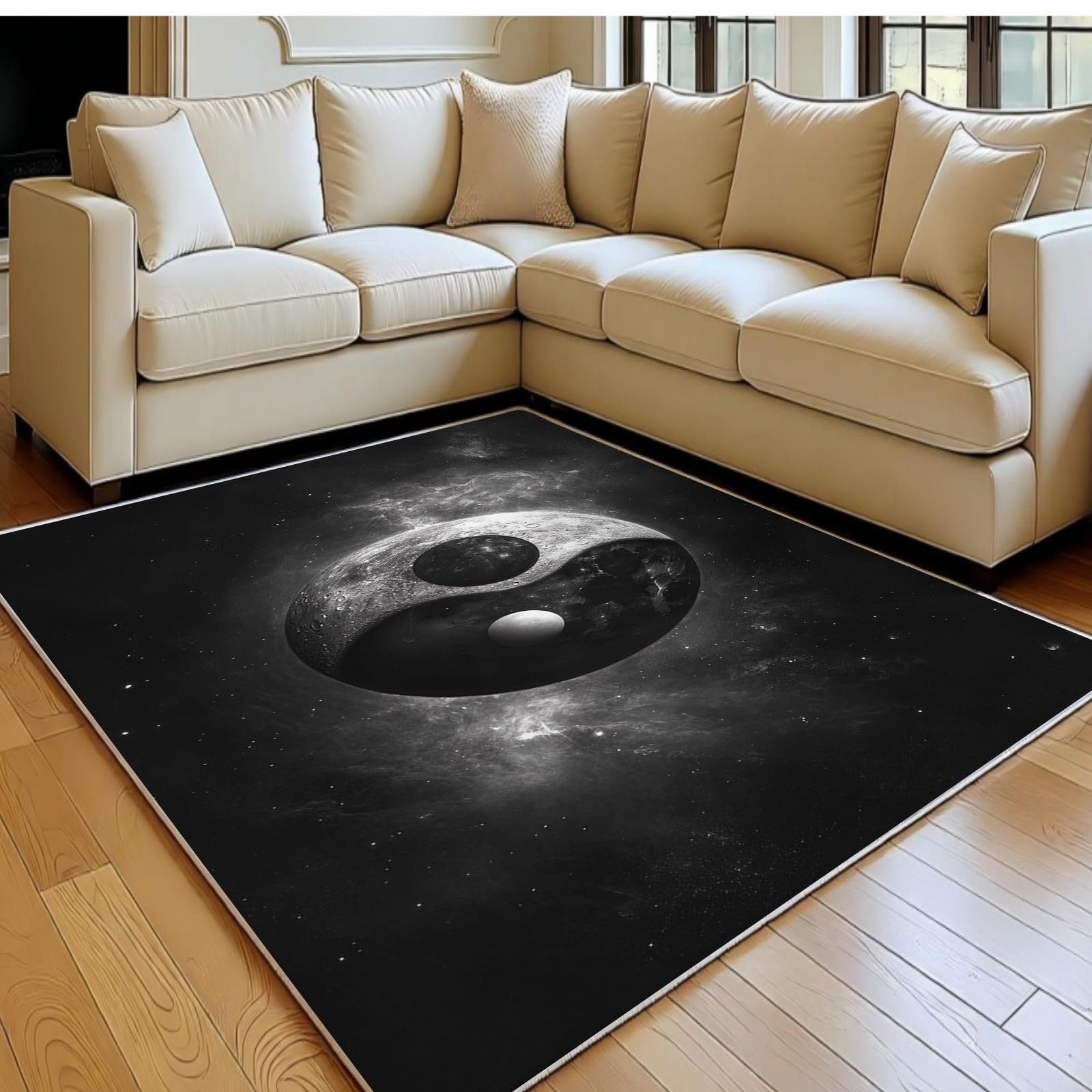 Grand tapis salon 140x200 noir motif ciel étoilé pour bureau