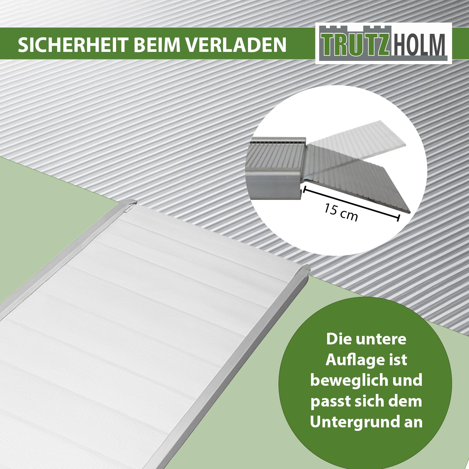TRUTZHOLM 1 x Breitrampe 214 x 74 cm Traglast 600 kg Alu grau geriffelt Auffahrrampe Eventrampe Laderampe