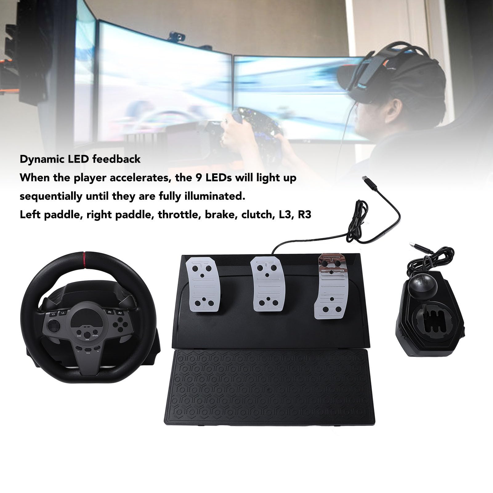 Tangxi Volante da Gioco da 270 Gradi con a Pedale, Feedback LED Dinamico per PC e, Controllo Avanzato per Giocatori Esperti