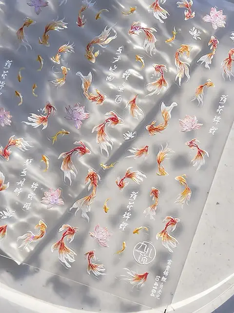Auiremrti Golden Koi Fish Nail Stickers - 5D Embossing Design for DIY Manicure