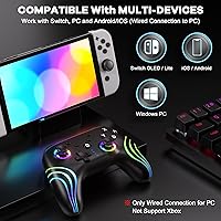 Vista 2 de SWANPOW Switch Controllers Compatible with SwitchLiteOLED, Wireless Switch Pro Controller with Full RGB Line Breathing LED, Programmable, 6-Axis