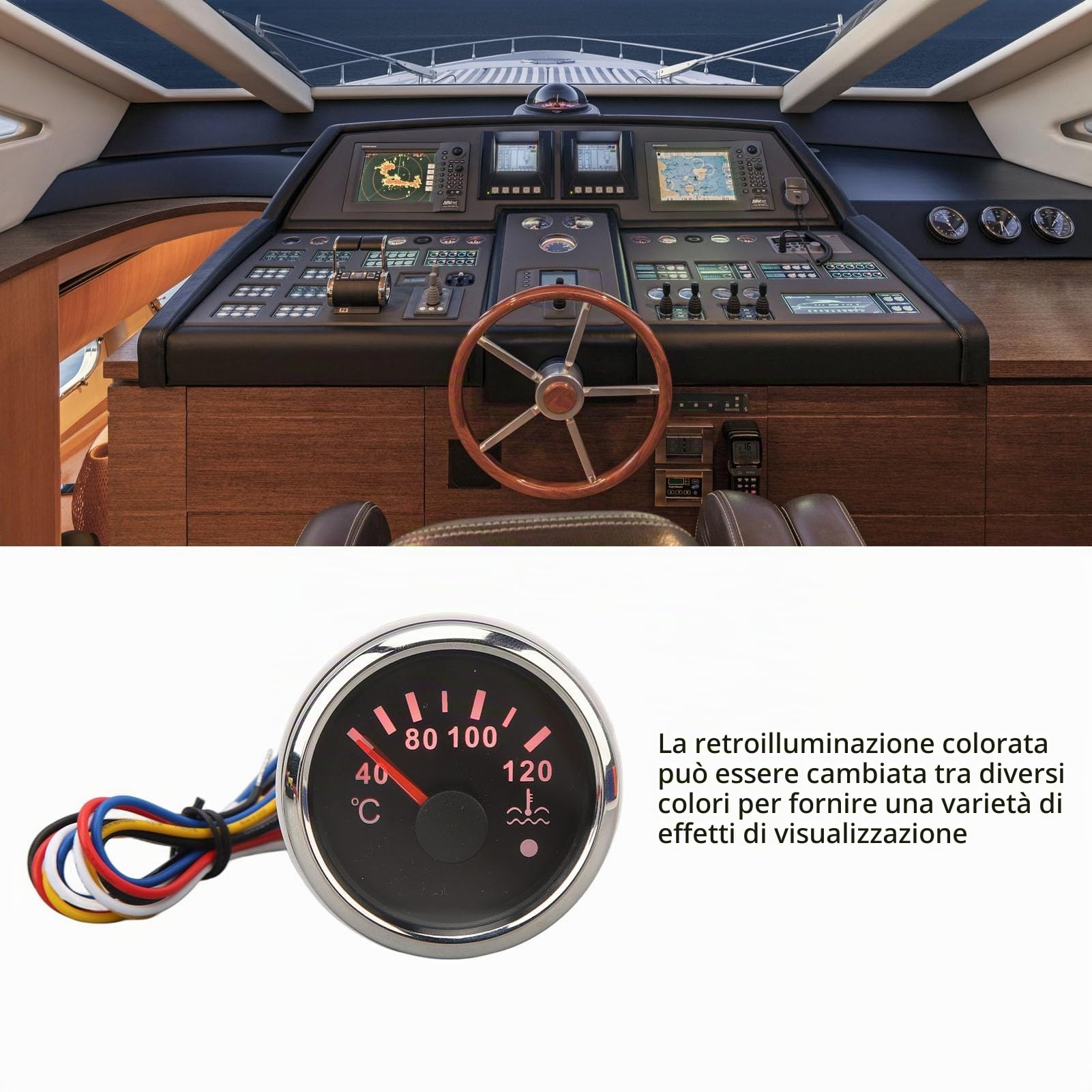 Indicatore della Temperatura Dell'acqua, 52MM da 40 a 120 °C Termometro con Puntatore DC9 a 32V con Retroilluminazione per Camper Yacht Barche da Pesca Navi (Quadrante nero