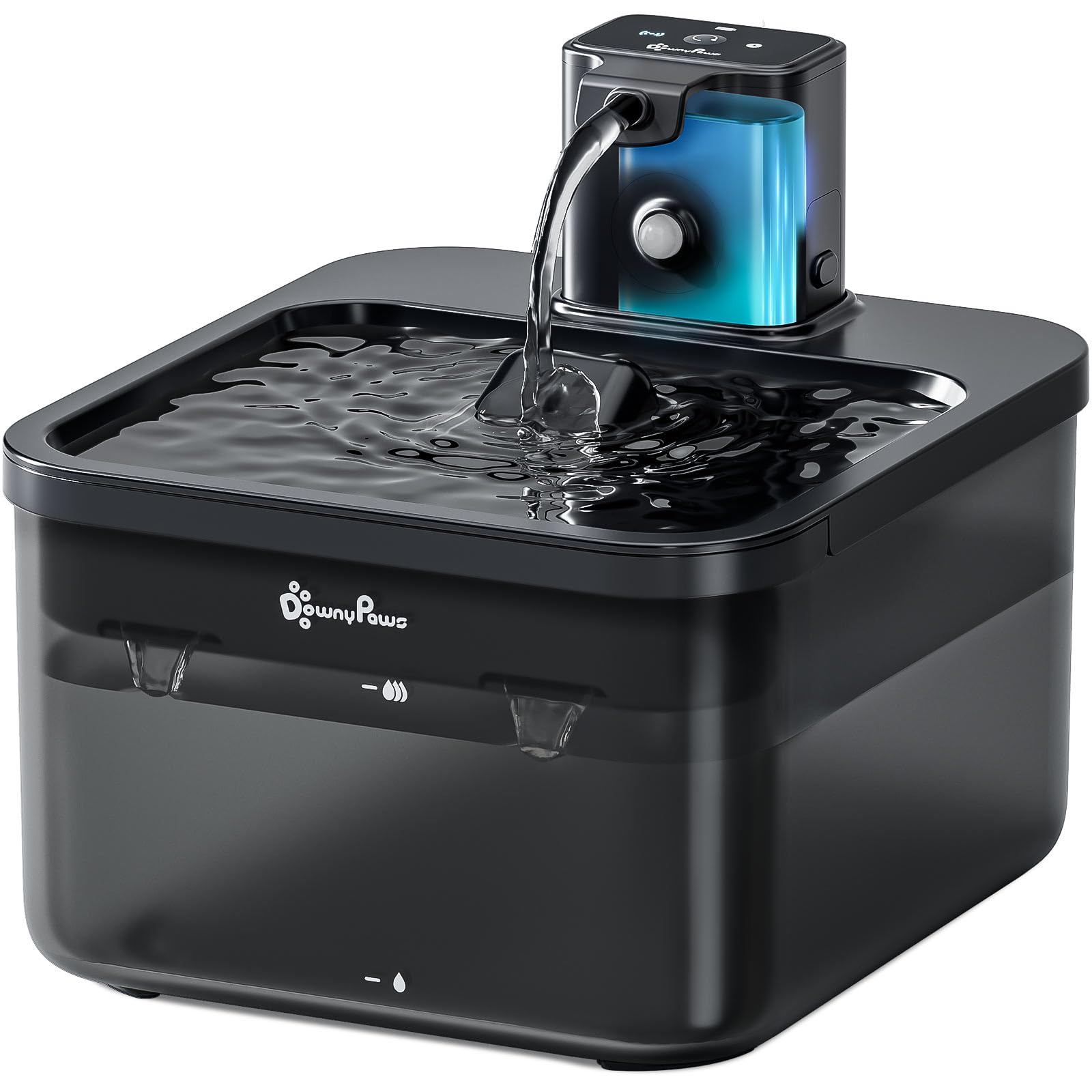 DownyPaws Fontanella per Gatti Senza Fili, 2,5L Fontana per Gatti con Sensore di Movimento, Ultra Silenziosa fontanella gatto con Batteria da Ricaricabile 4000mAh, Multi-Filtrazione, Nero