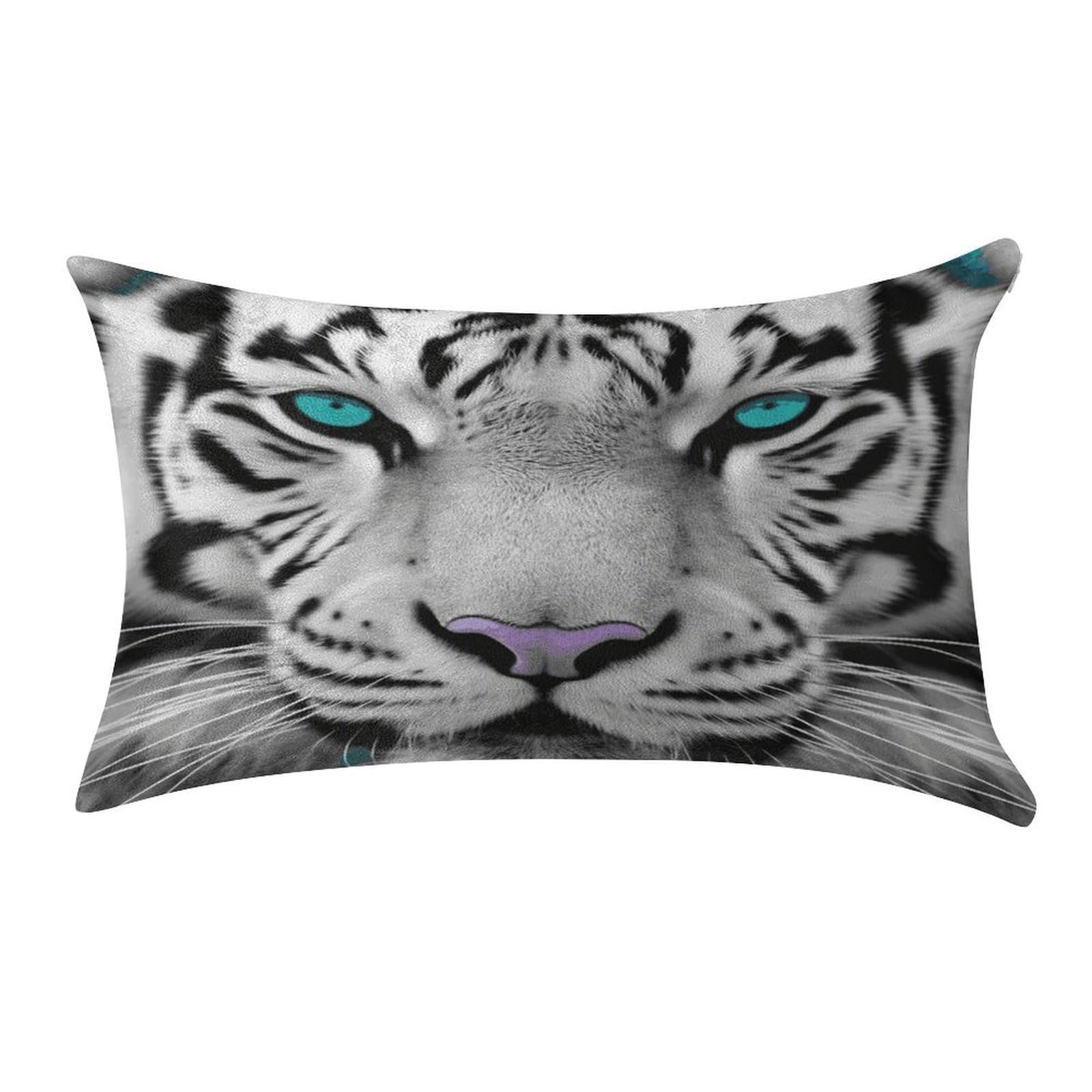 LDGSUPH Tiger with Teal Eyes Velvet Throw Pillow Covers Cozy Pillow Shams Pillowcases Detachable Pillow Cases Soft Cushion Cover with Zipper for Sofa Car Bed Pillow Protectors 12 "×20 "