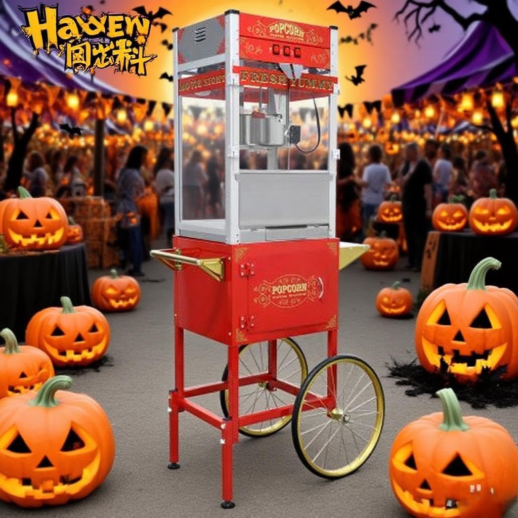 20 Oz Popcorn Machine with Cart&tools, One-Touch Operation, Stainless Steel Kettle Makes Up To 80 Cups Popcorn & Storage Cabinet, Commercial Popcorn Maker for Home Theater, Parties. (red)