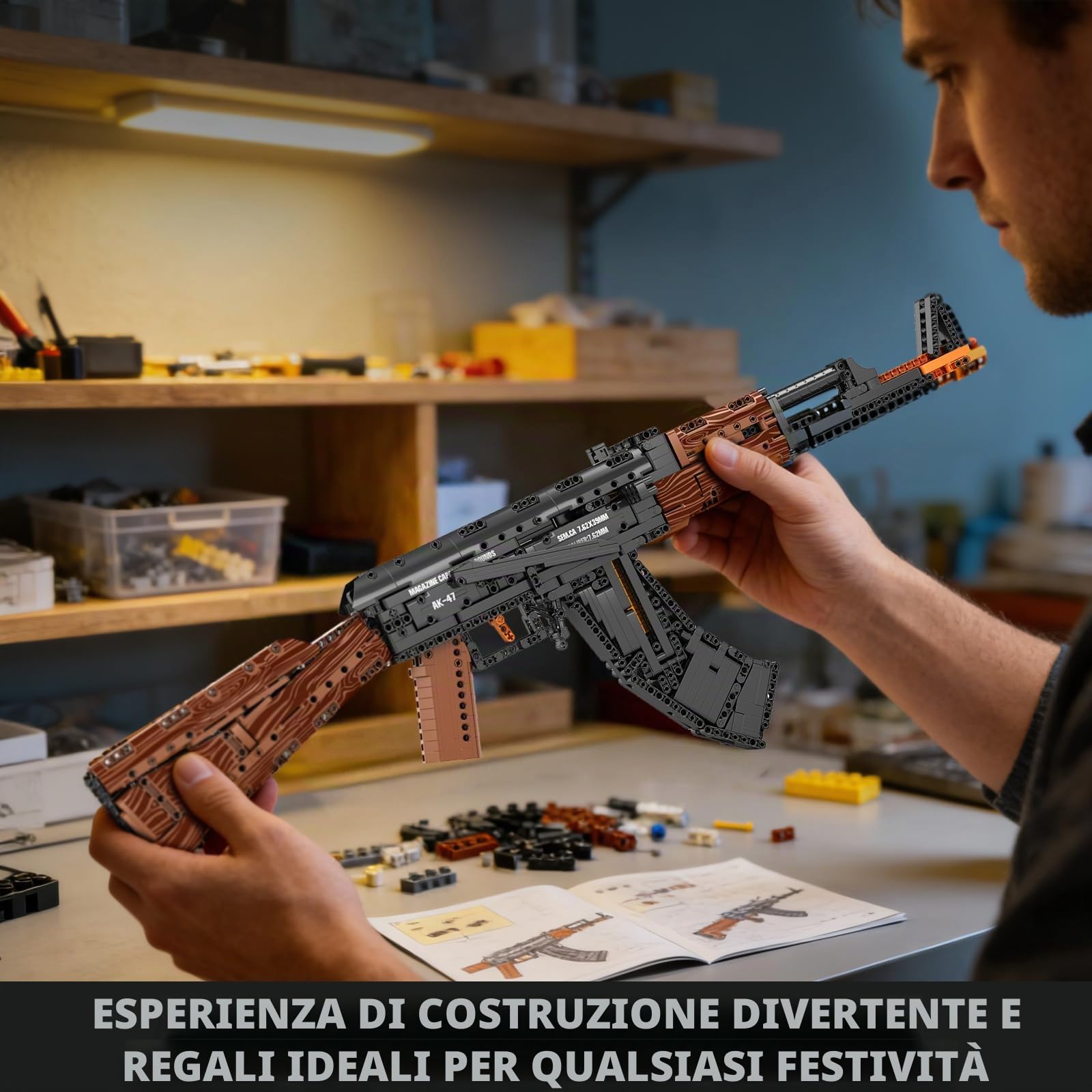 Reobrix Building Block Gun Toy Set per adulti, 1238 pezzi 1:1 AK-47 Model Kit, pistola militare da collezione per esposizione, regali ideali per gli appassionati militari 14+